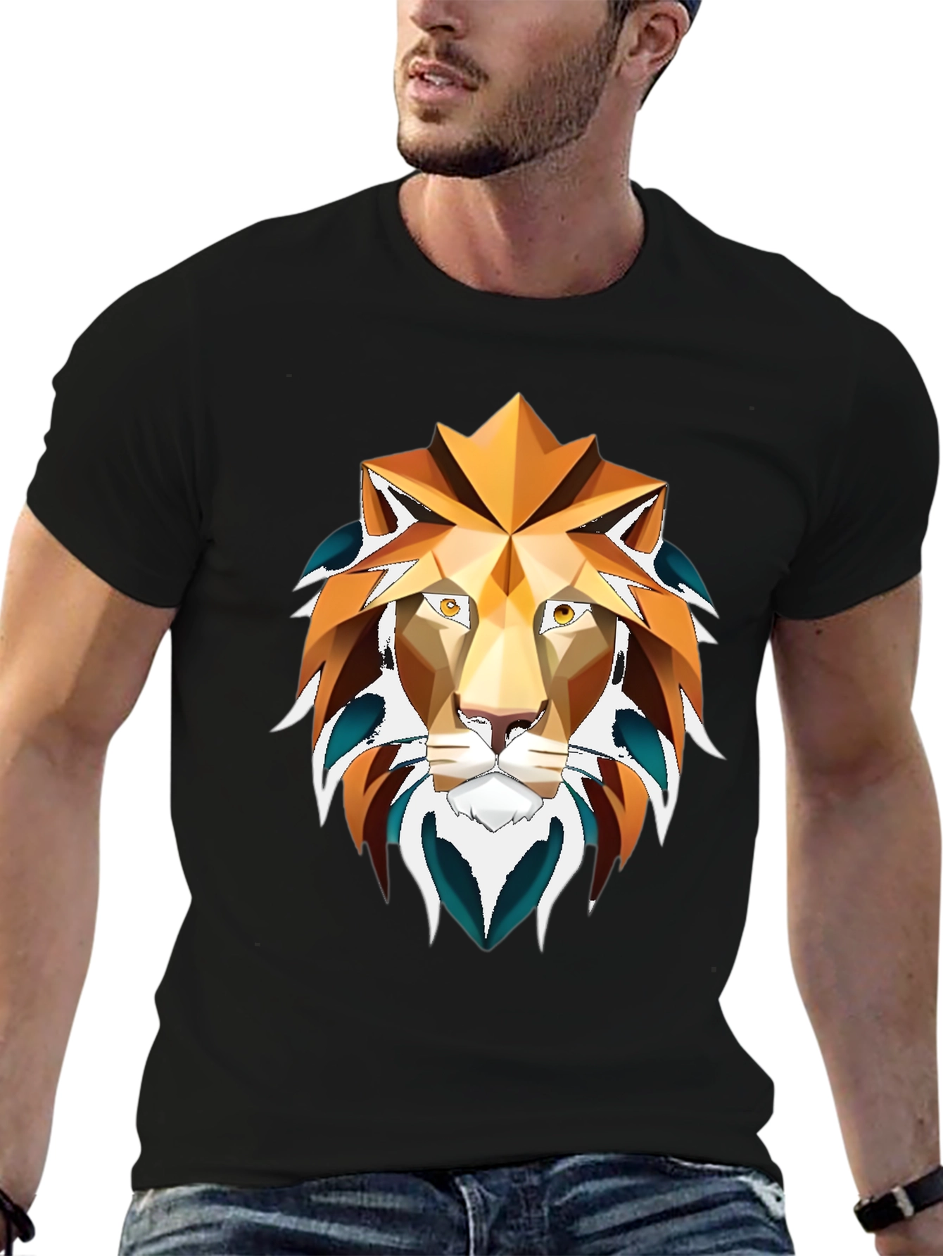 Geometric Lion Graphic Tee - Stylish Mens Shirt