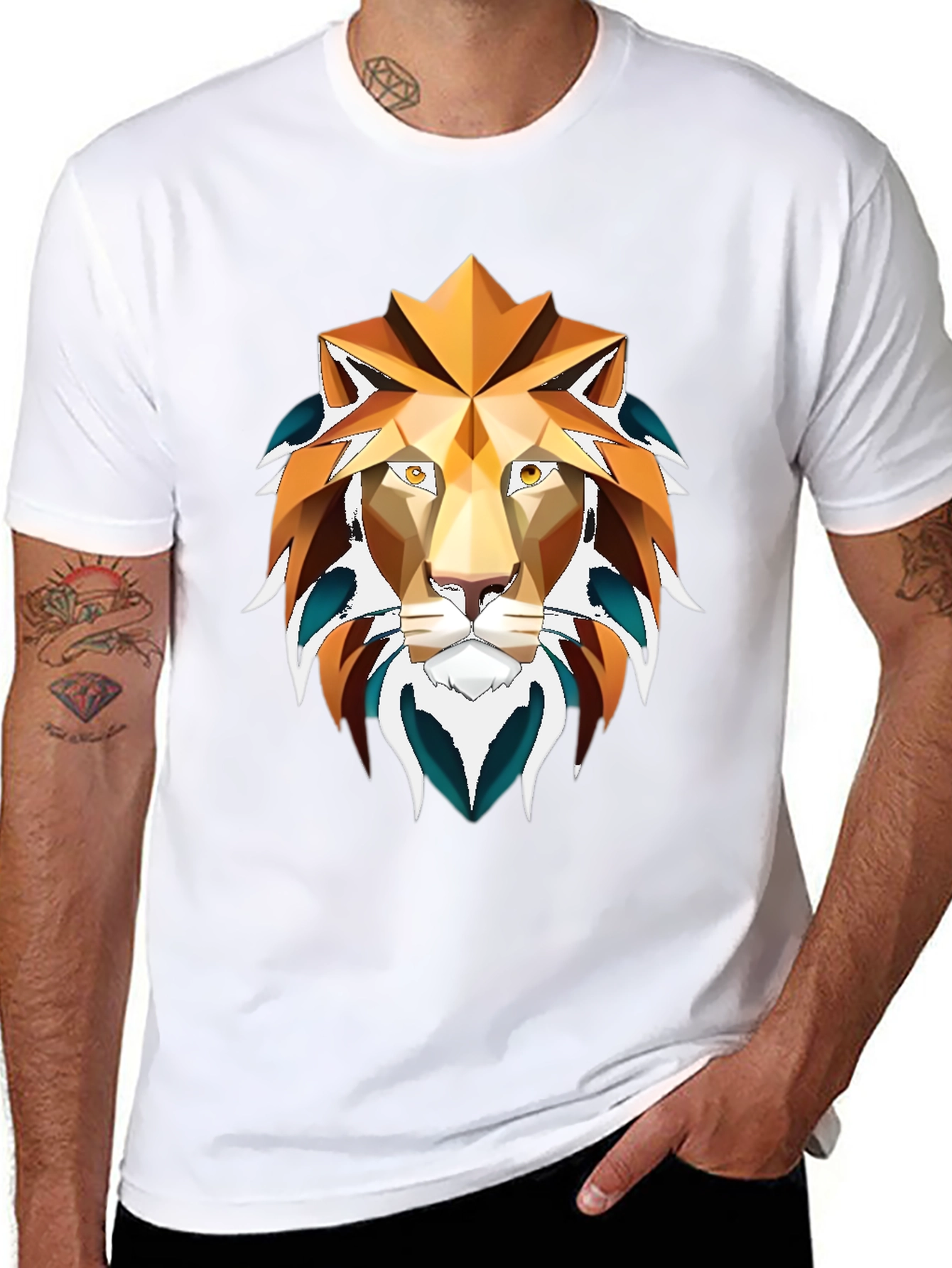 Geometric Lion Graphic Tee - Stylish Mens Shirt