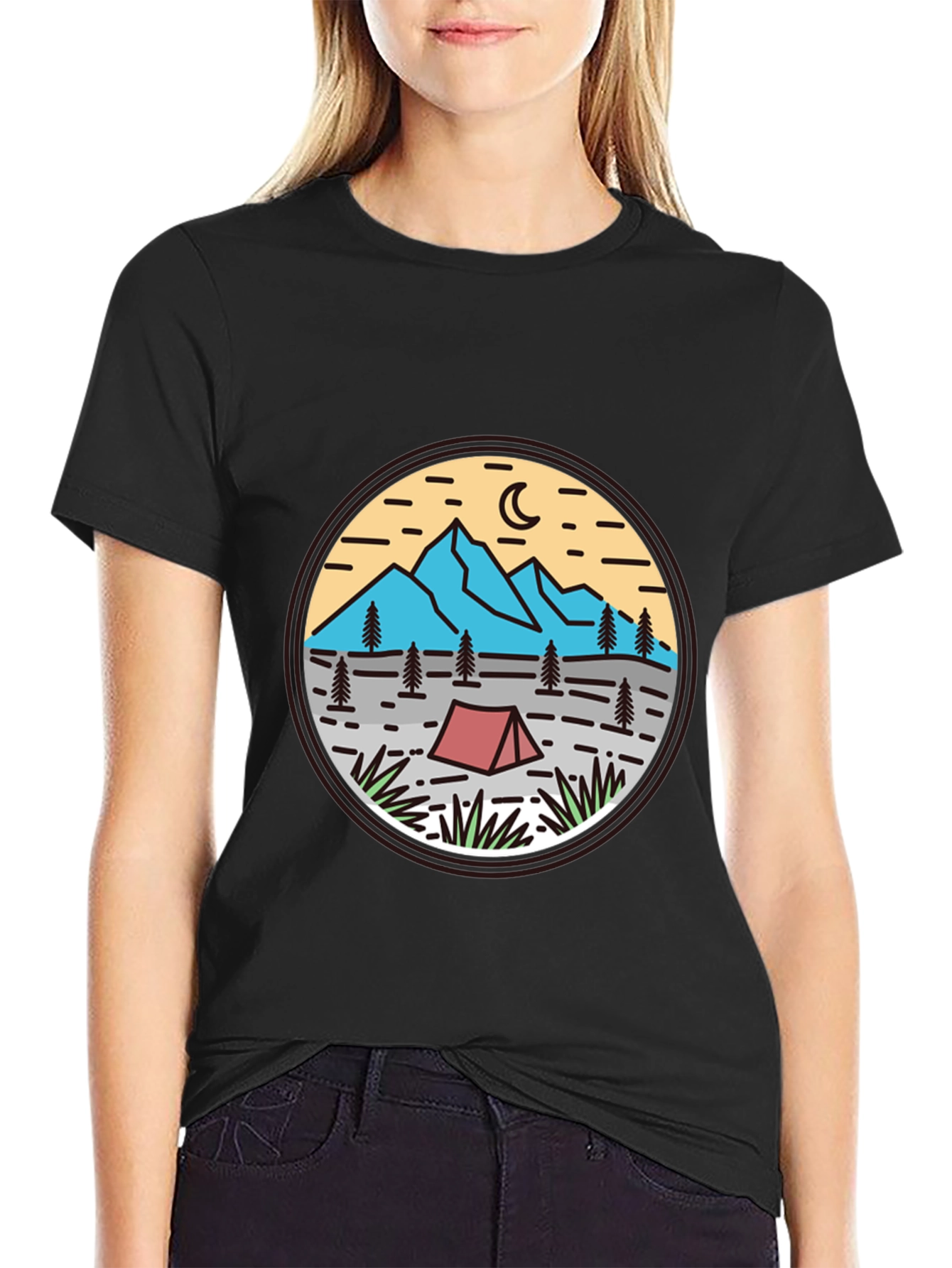 Camping Adventure Graphic Tee - Black