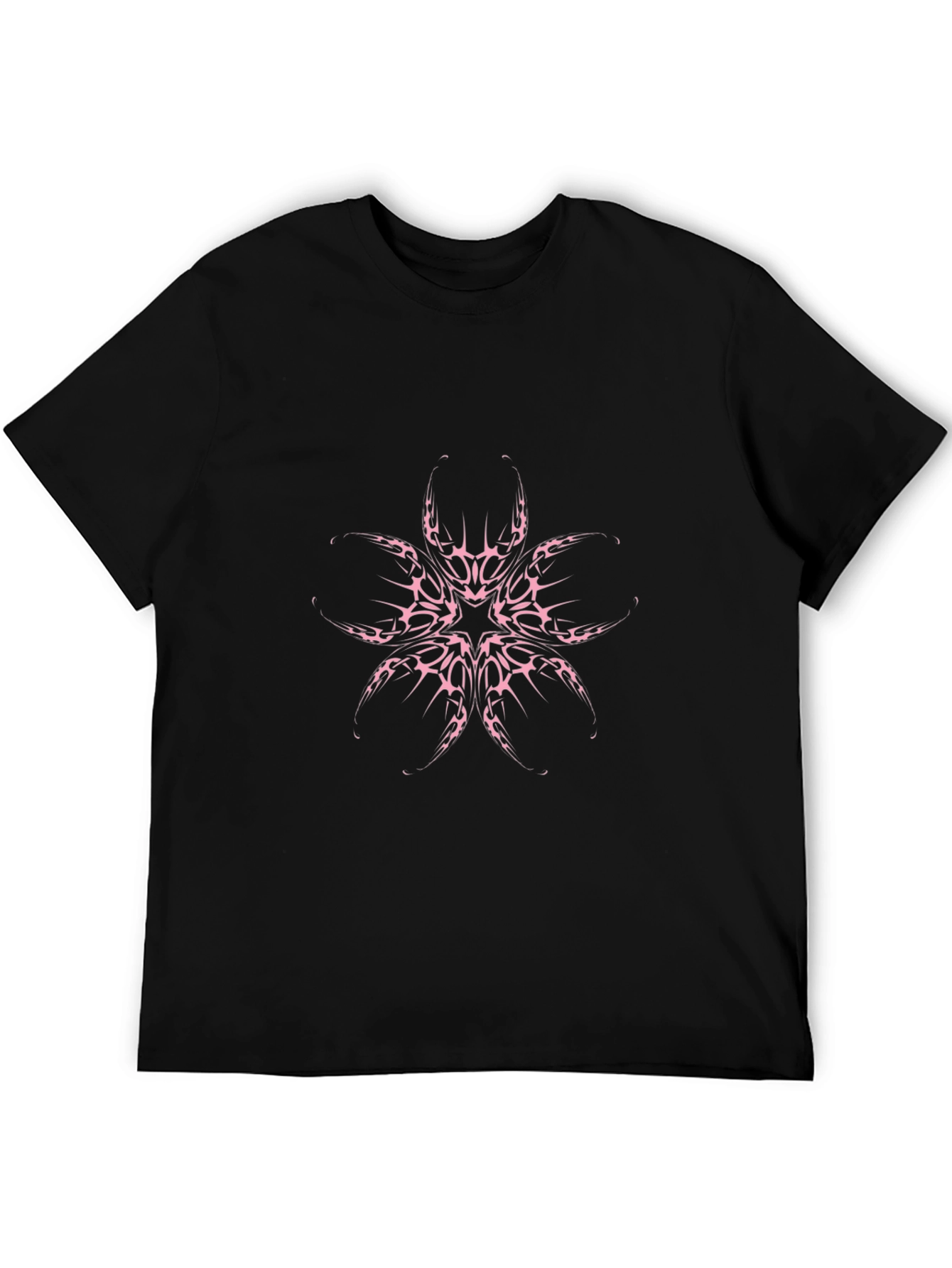 Black Tee with Tribal Flower Design