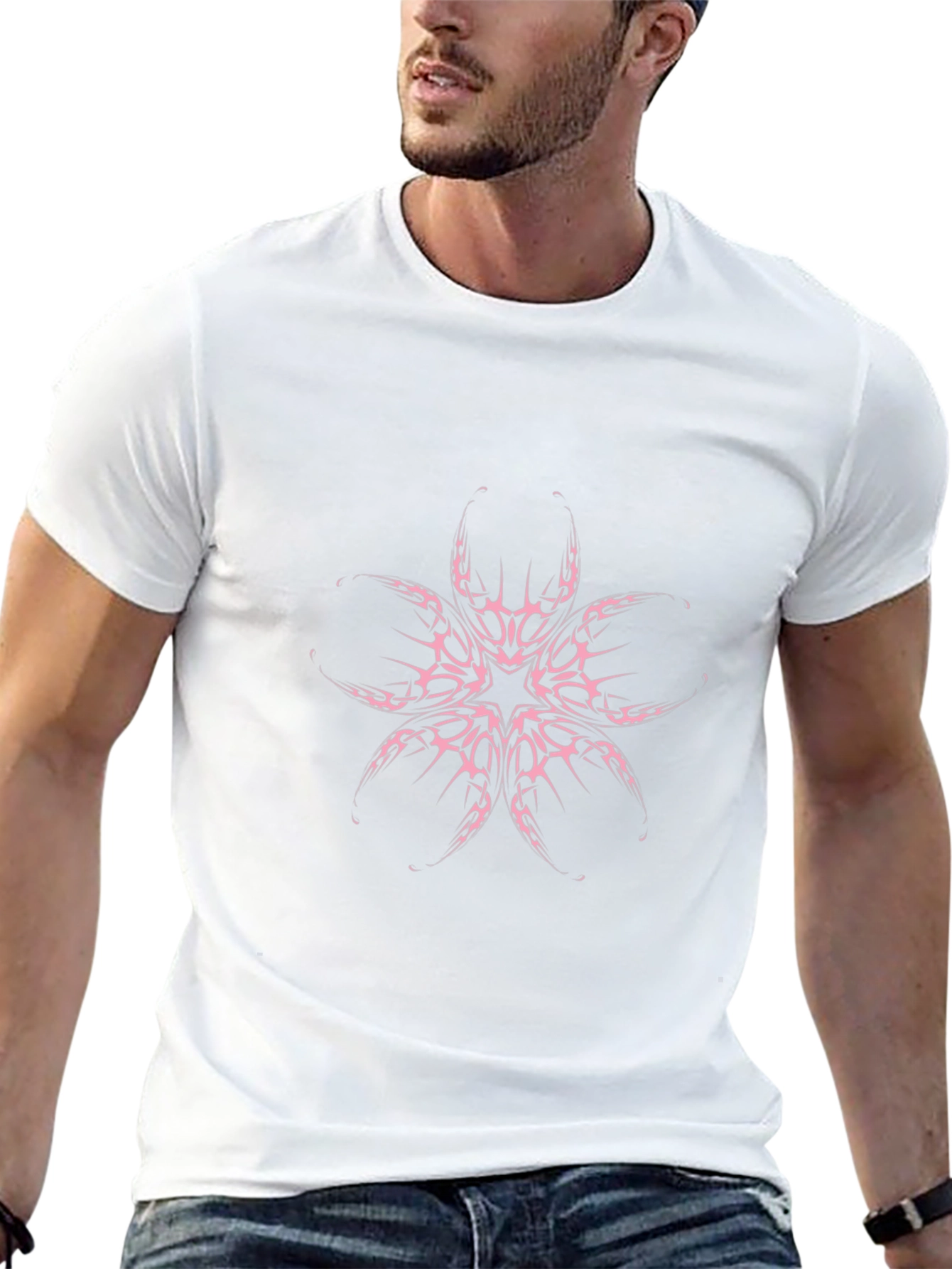 Black Tee with Tribal Flower Design