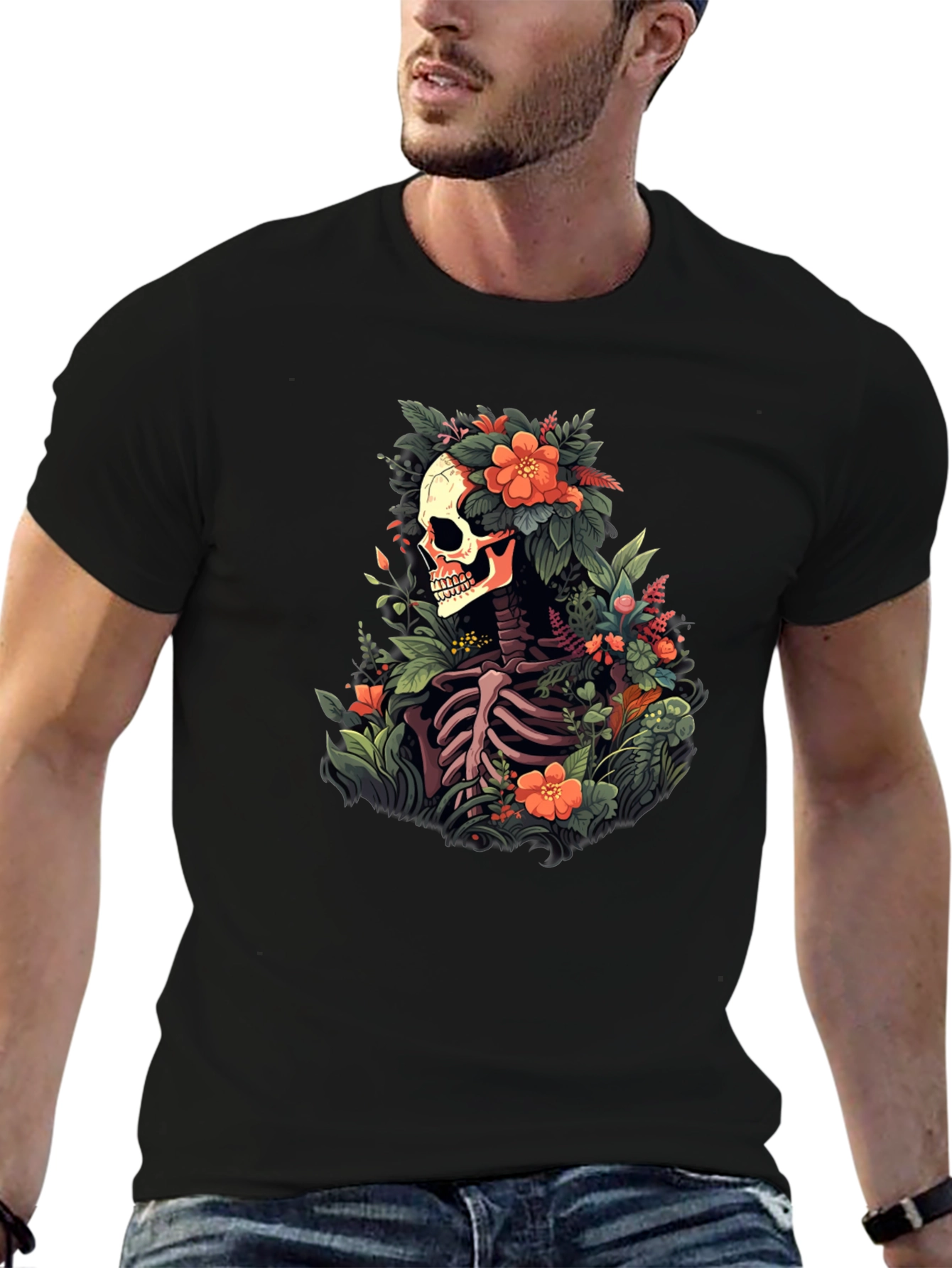 Floral Skull T-Shirt - Unique Skeleton Graphic Tee