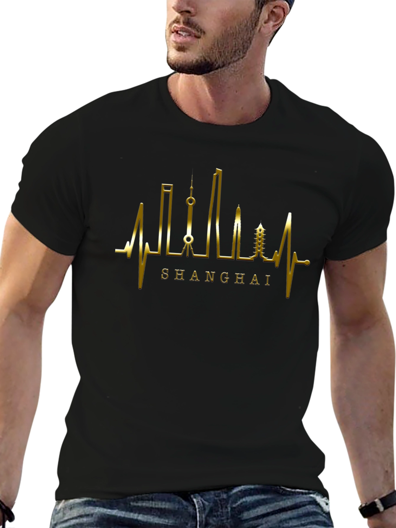 Shanghai Skyline Heartbeat Graphic Tee
