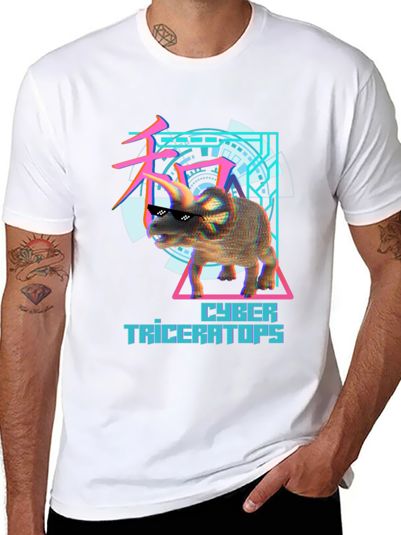Cyber Triceratops Graphic Tee - Cool Dinosaur Shirt