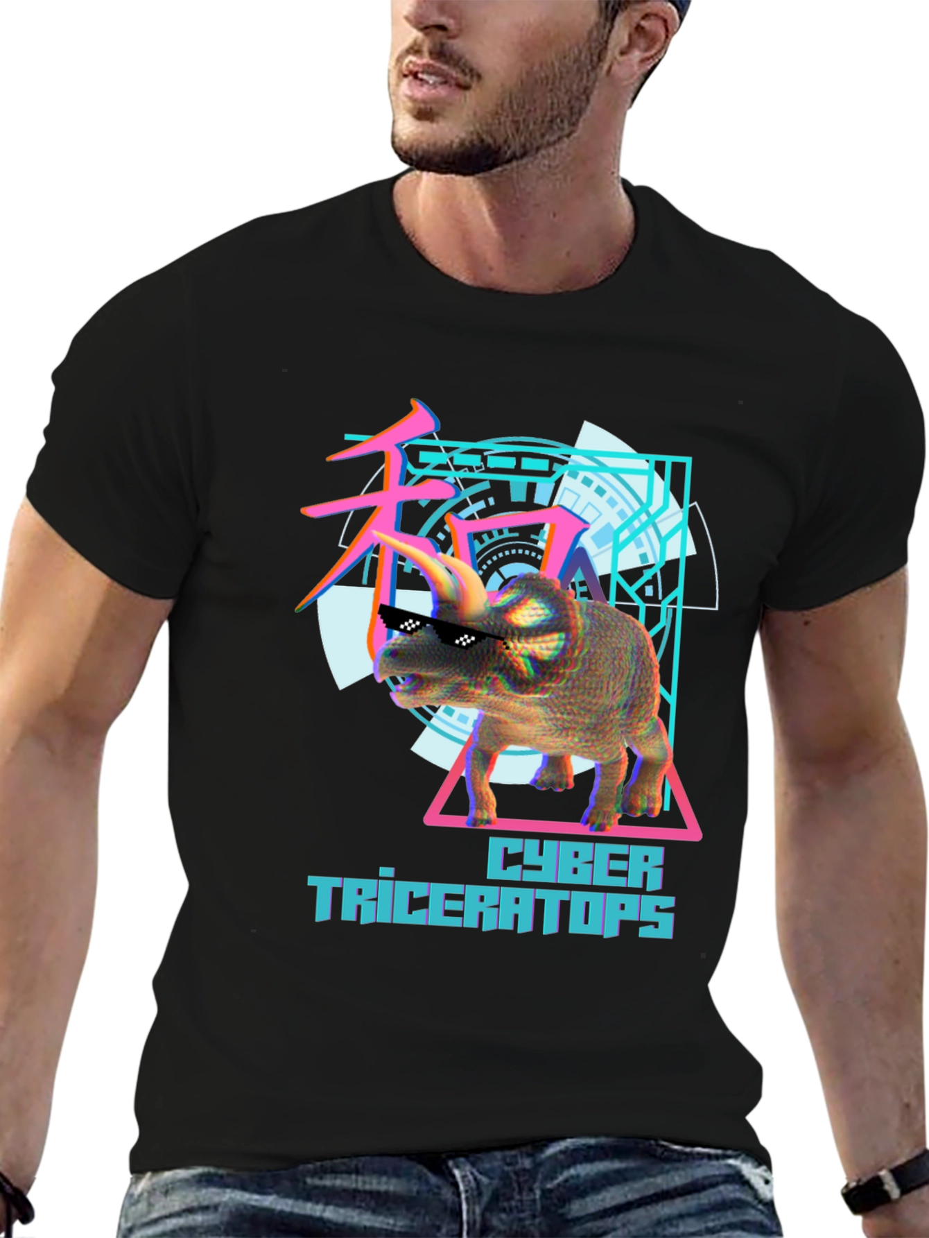 Cyber Triceratops Graphic Tee - Cool Dinosaur Shirt