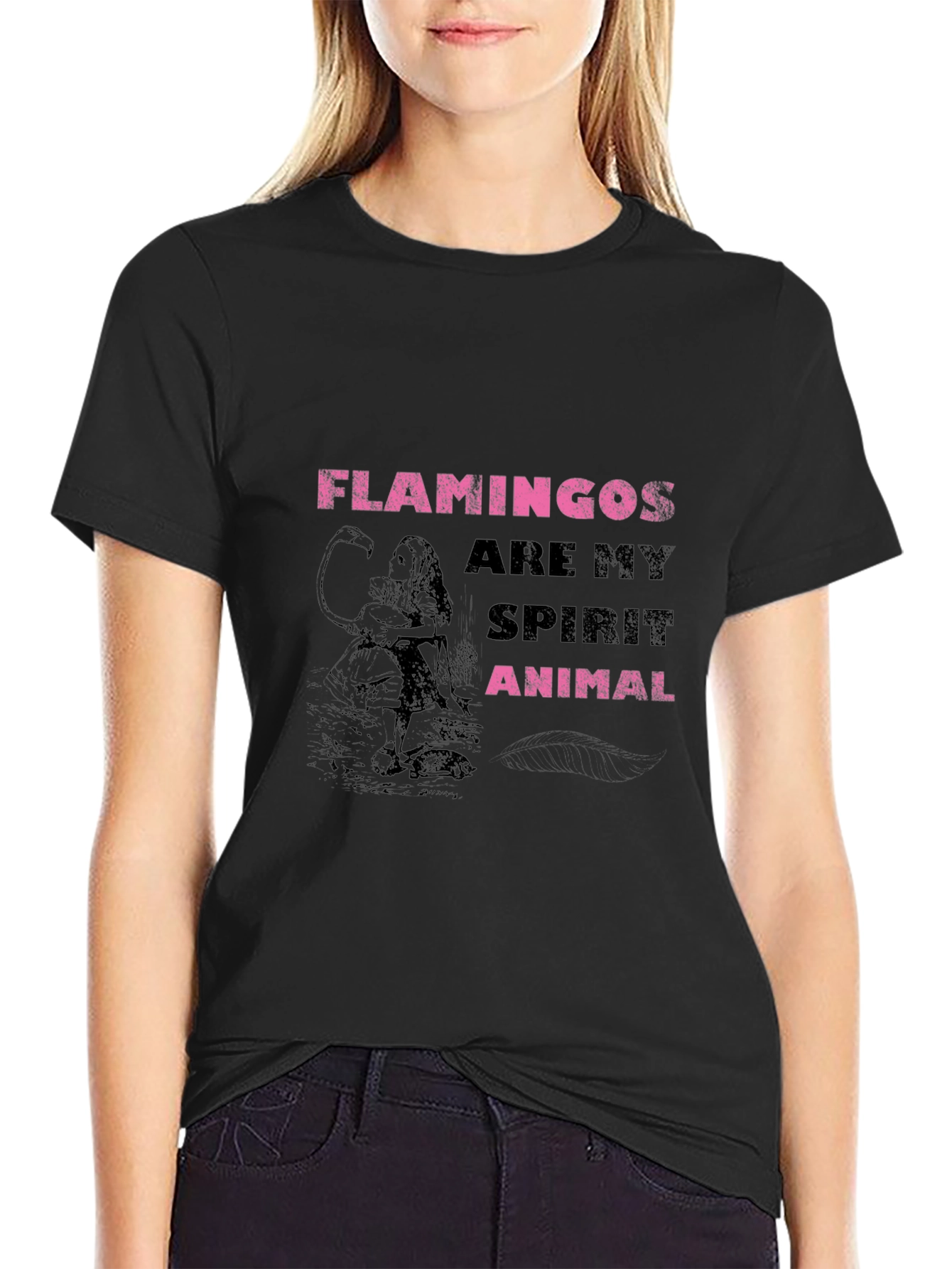 Flamingo Spirit Animal Graphic Tee - Trendy Print
