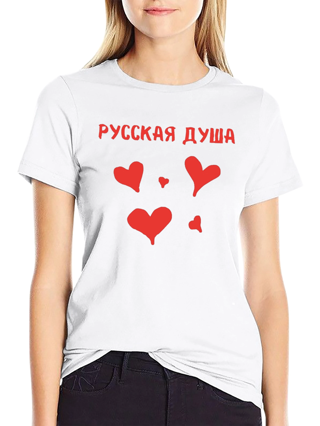 Russian Soul Heart Graphic Tee - Black Cotton