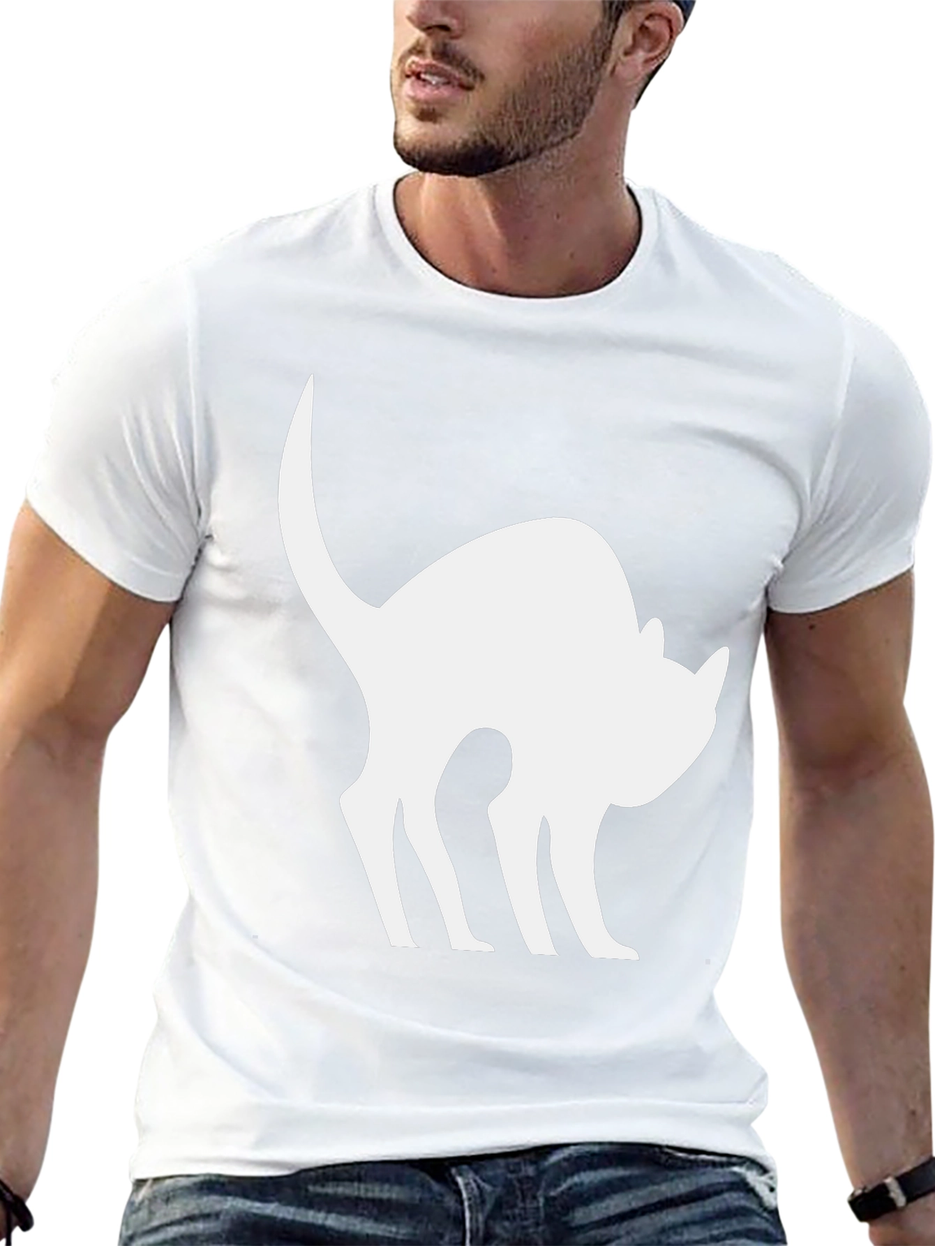 Black Cat Silhouette T-Shirt - Arched Back Design