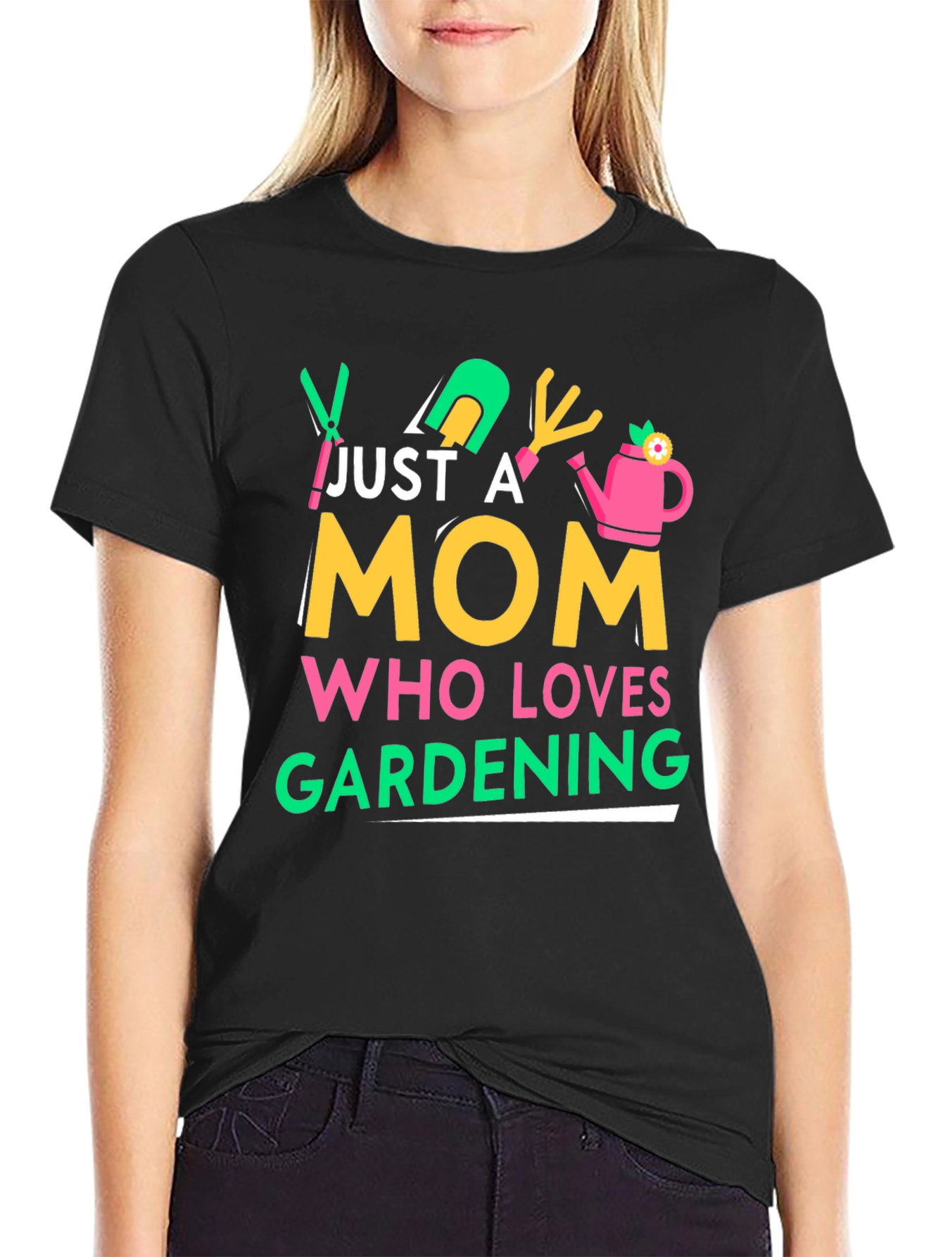 Just A Mom Who Loves Gardening Black T-Shirt
