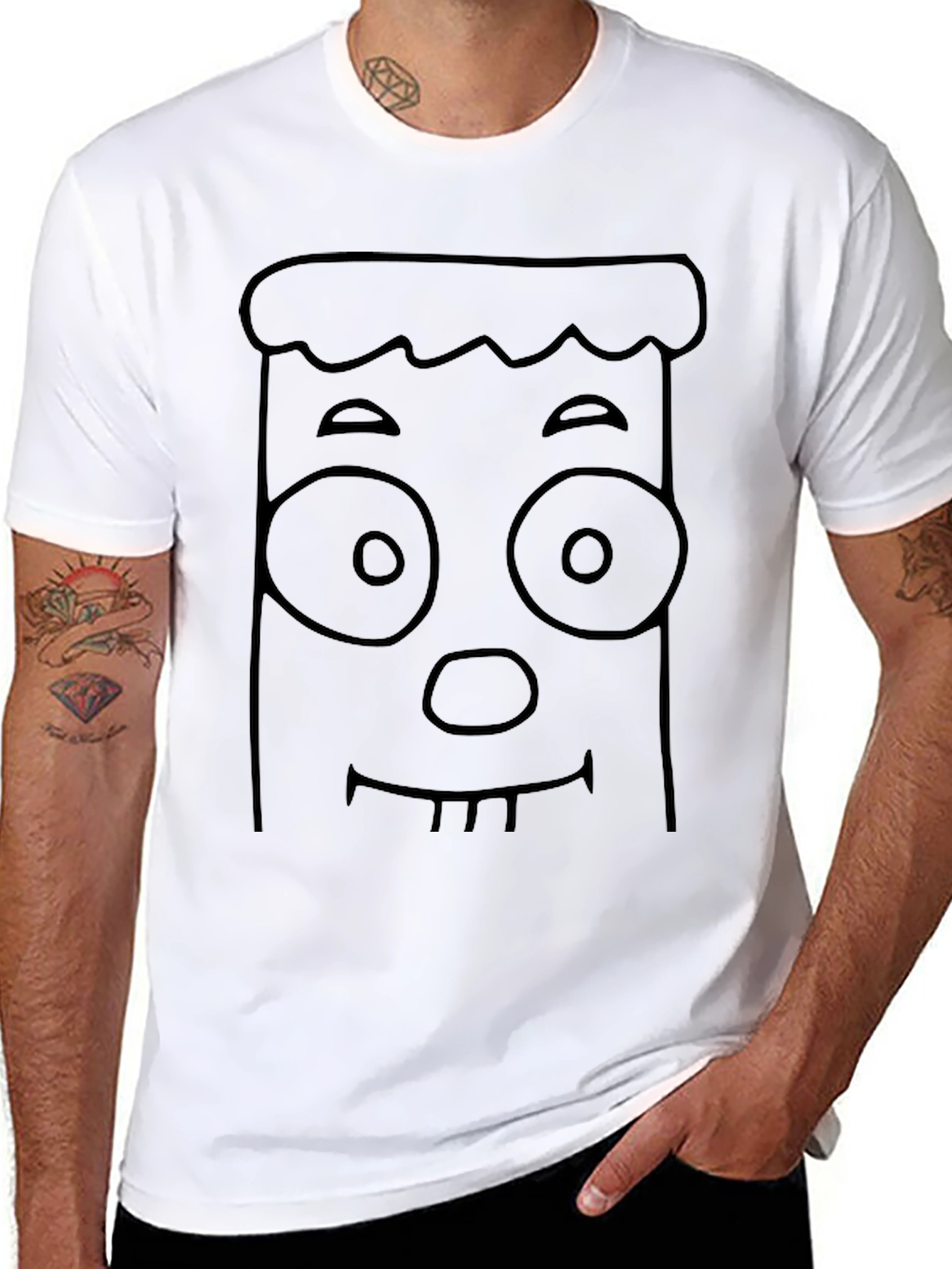 Funny Cartoon Face Graphic Black T-Shirt