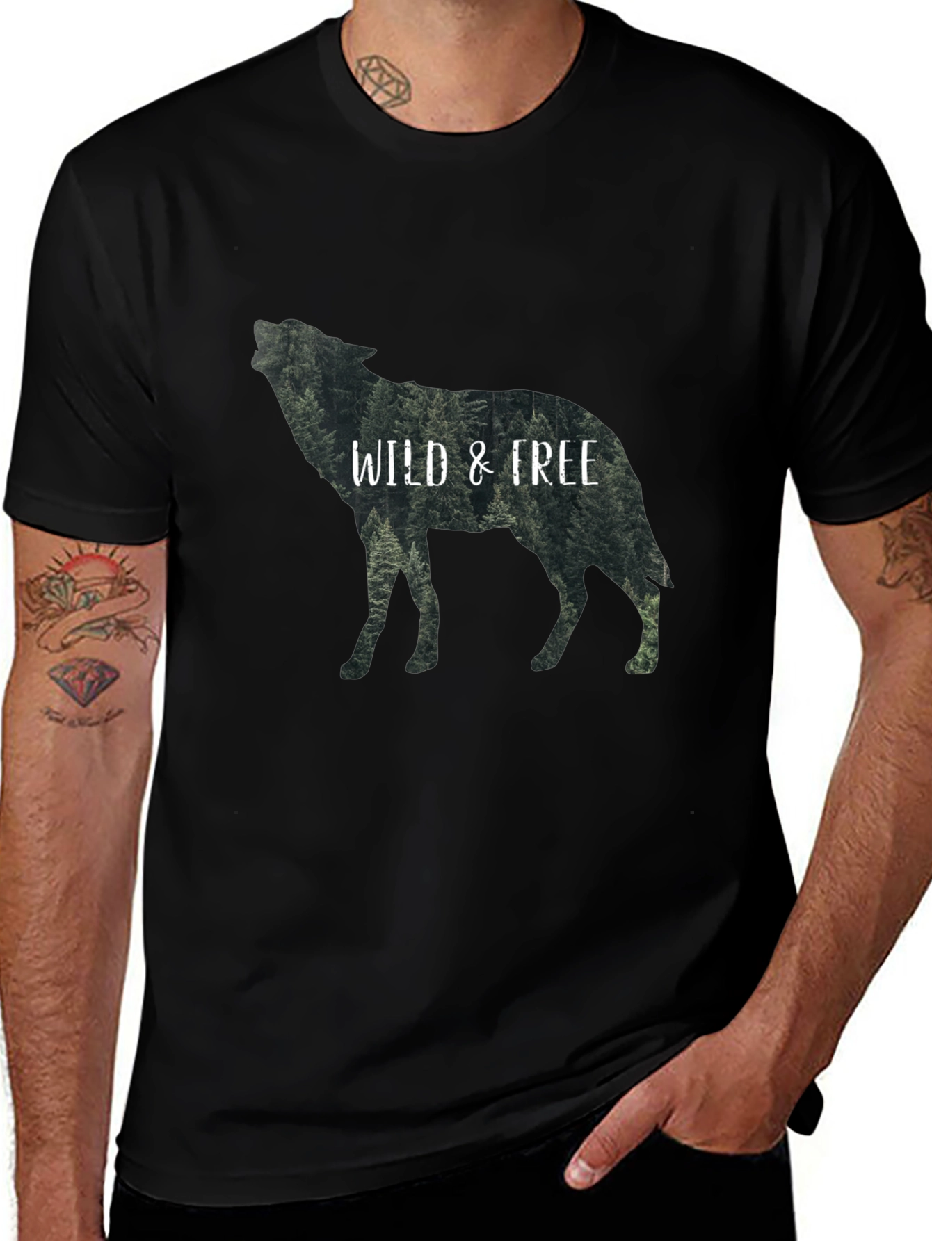 Wild & Free Wolf Graphic Black T-Shirt