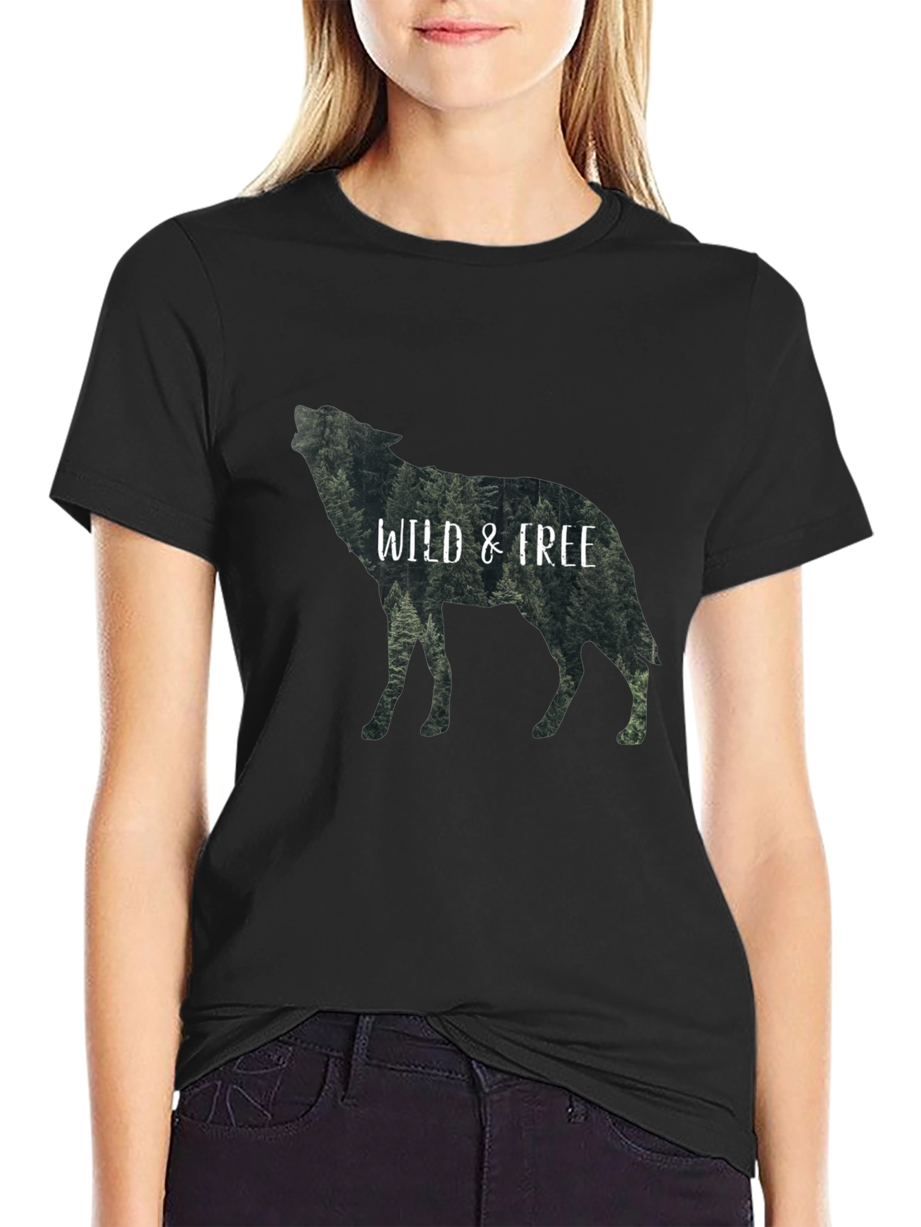 Wild & Free Wolf Graphic Black T-Shirt
