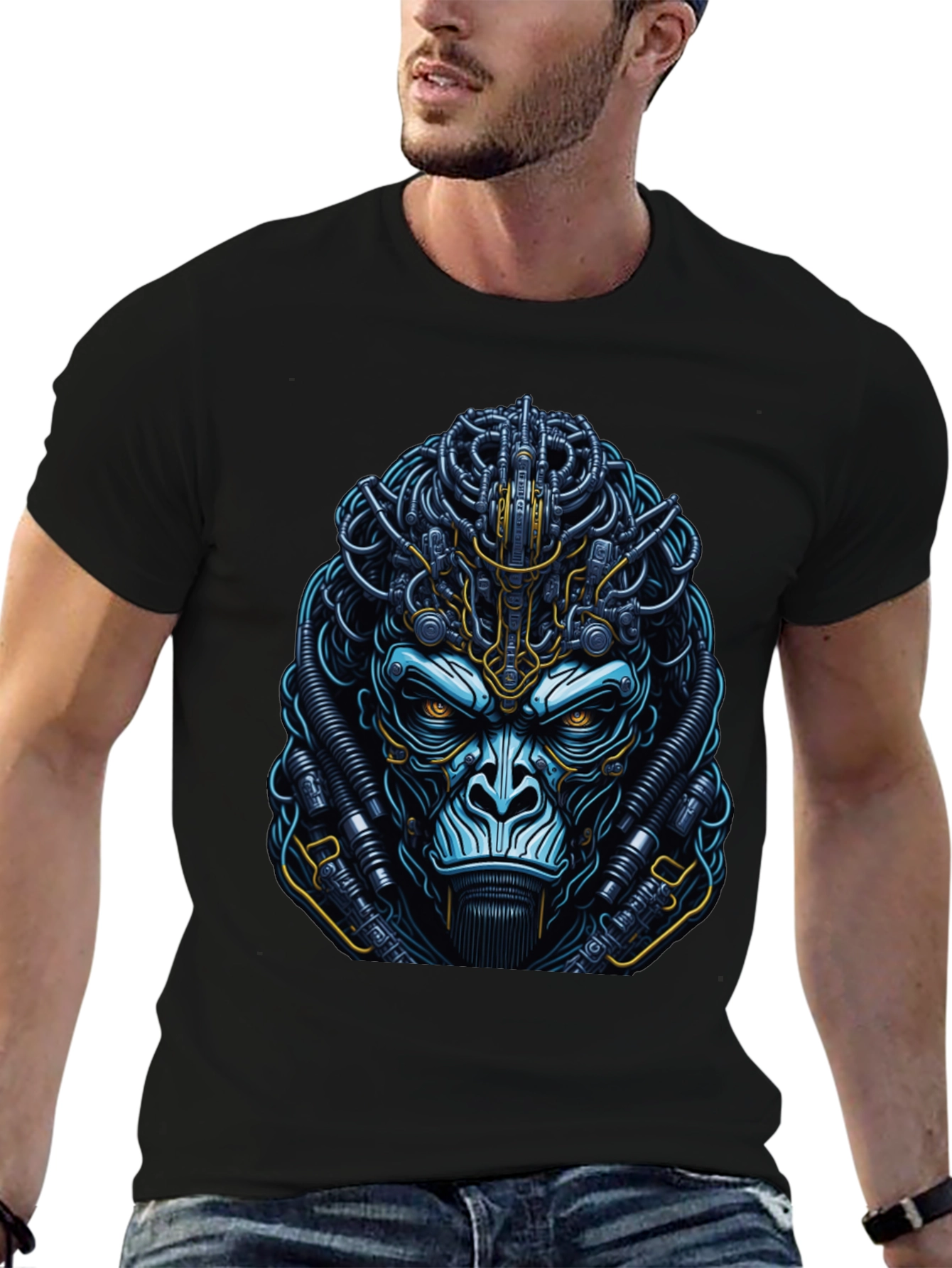 Cyber Ape Graphic T-Shirt - Futuristic Gorilla Design