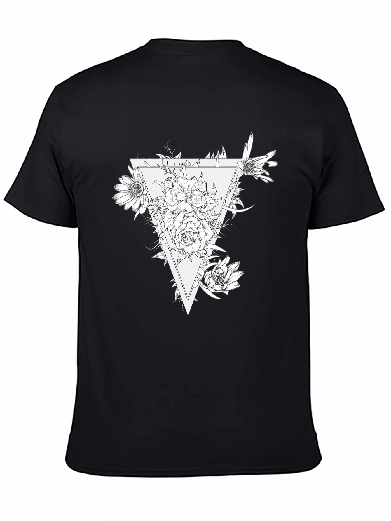 Floral Triangle Graphic Black T-Shirt