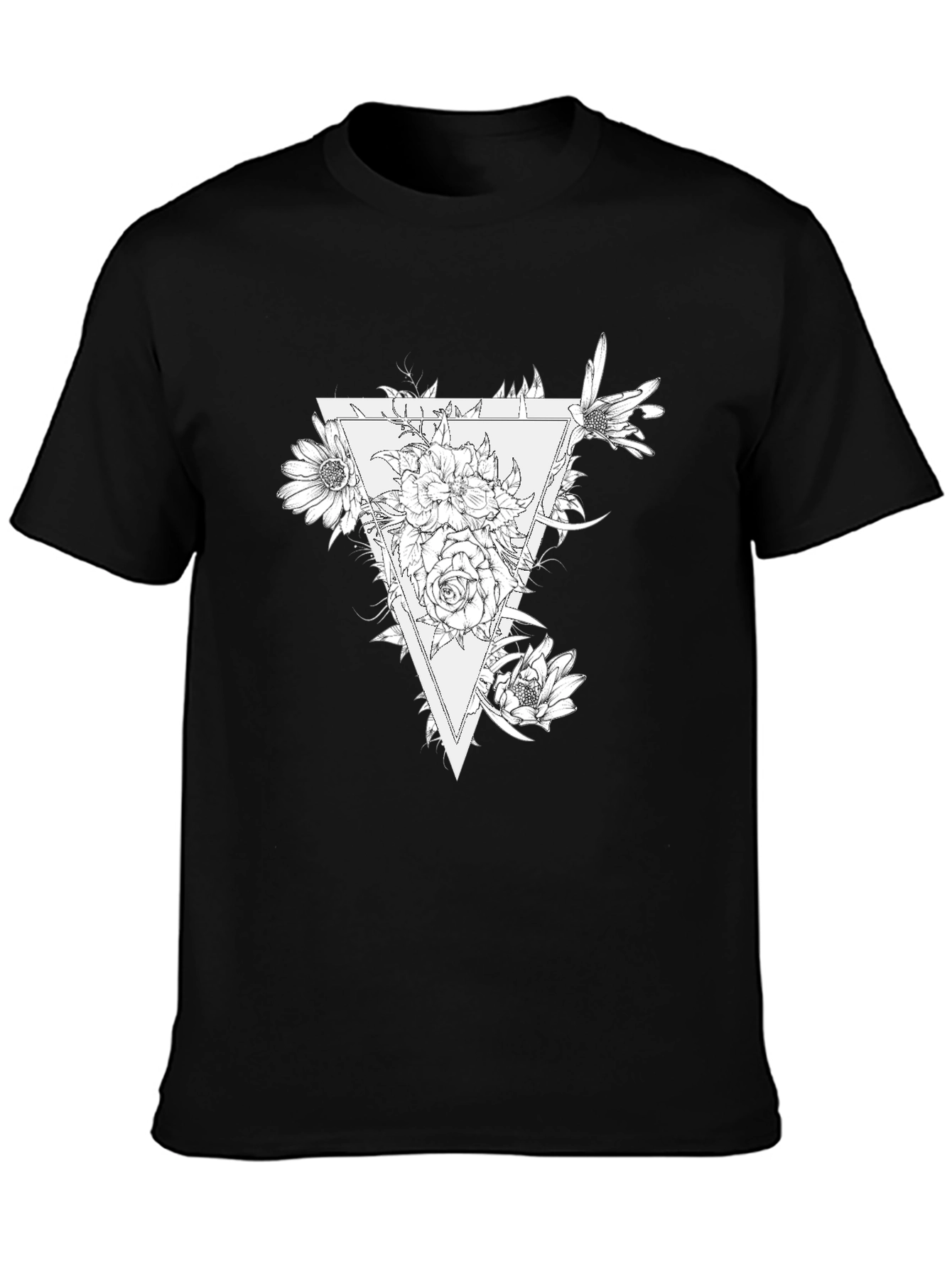 Floral Triangle Graphic Black T-Shirt