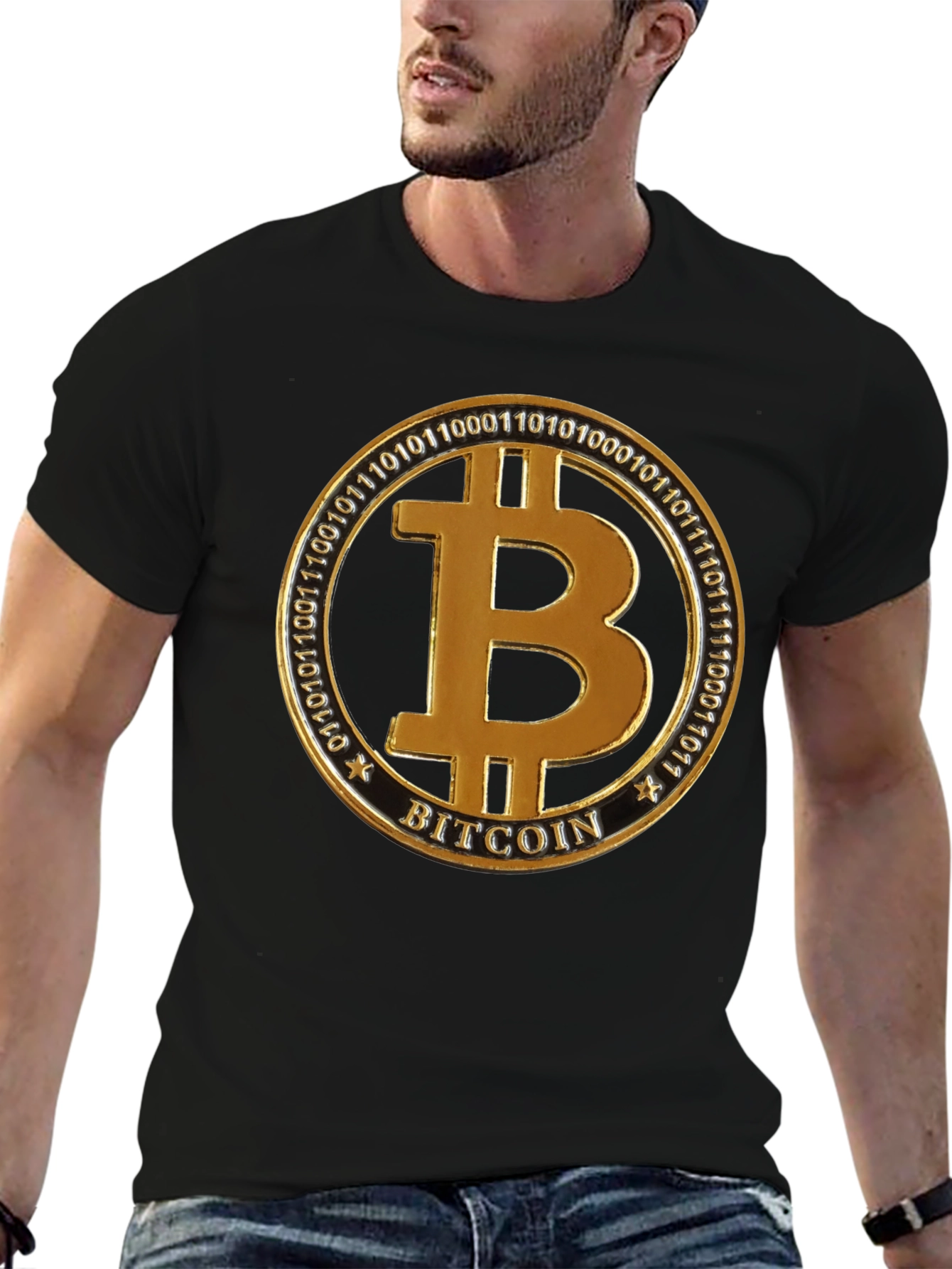 Bitcoin Golden Emblem Black T-Shirt