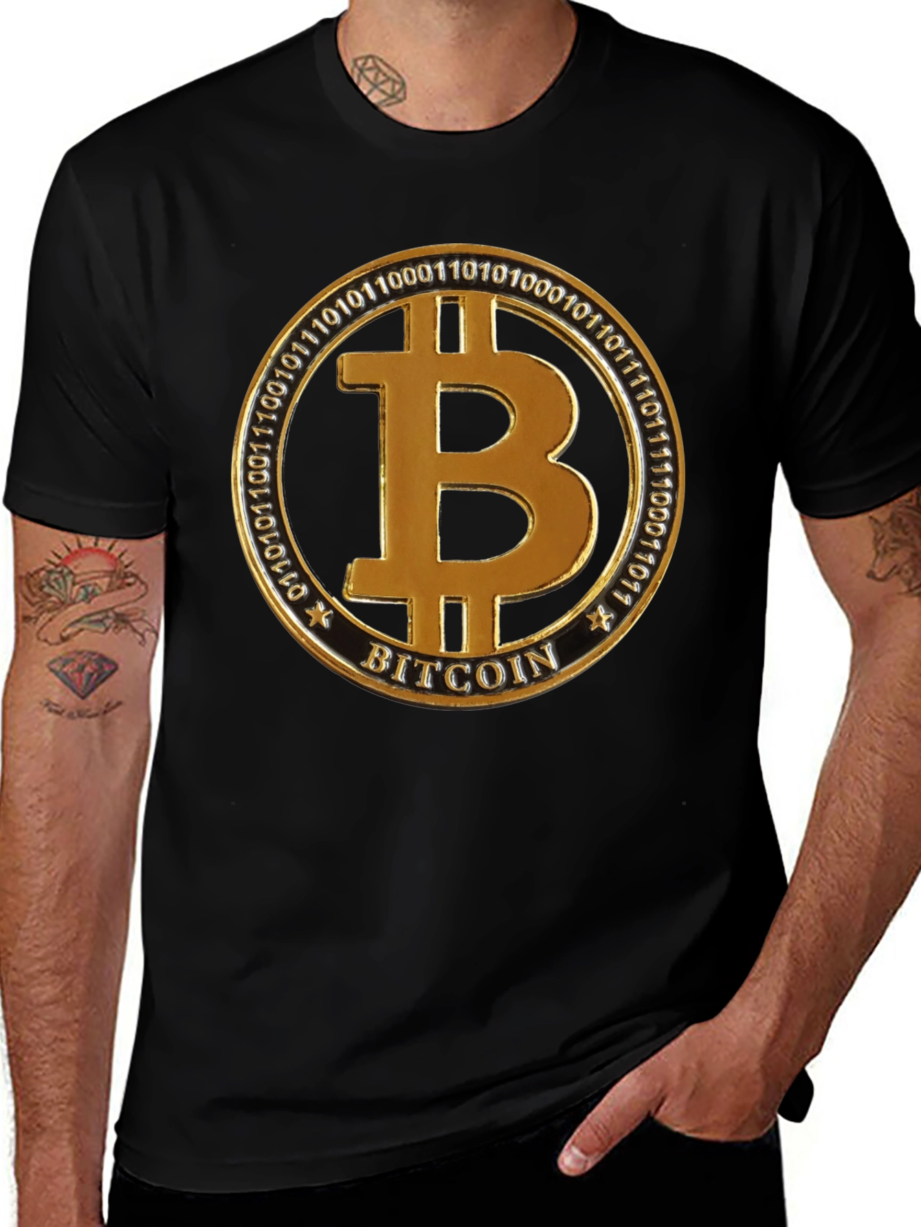 Bitcoin Golden Emblem Black T-Shirt