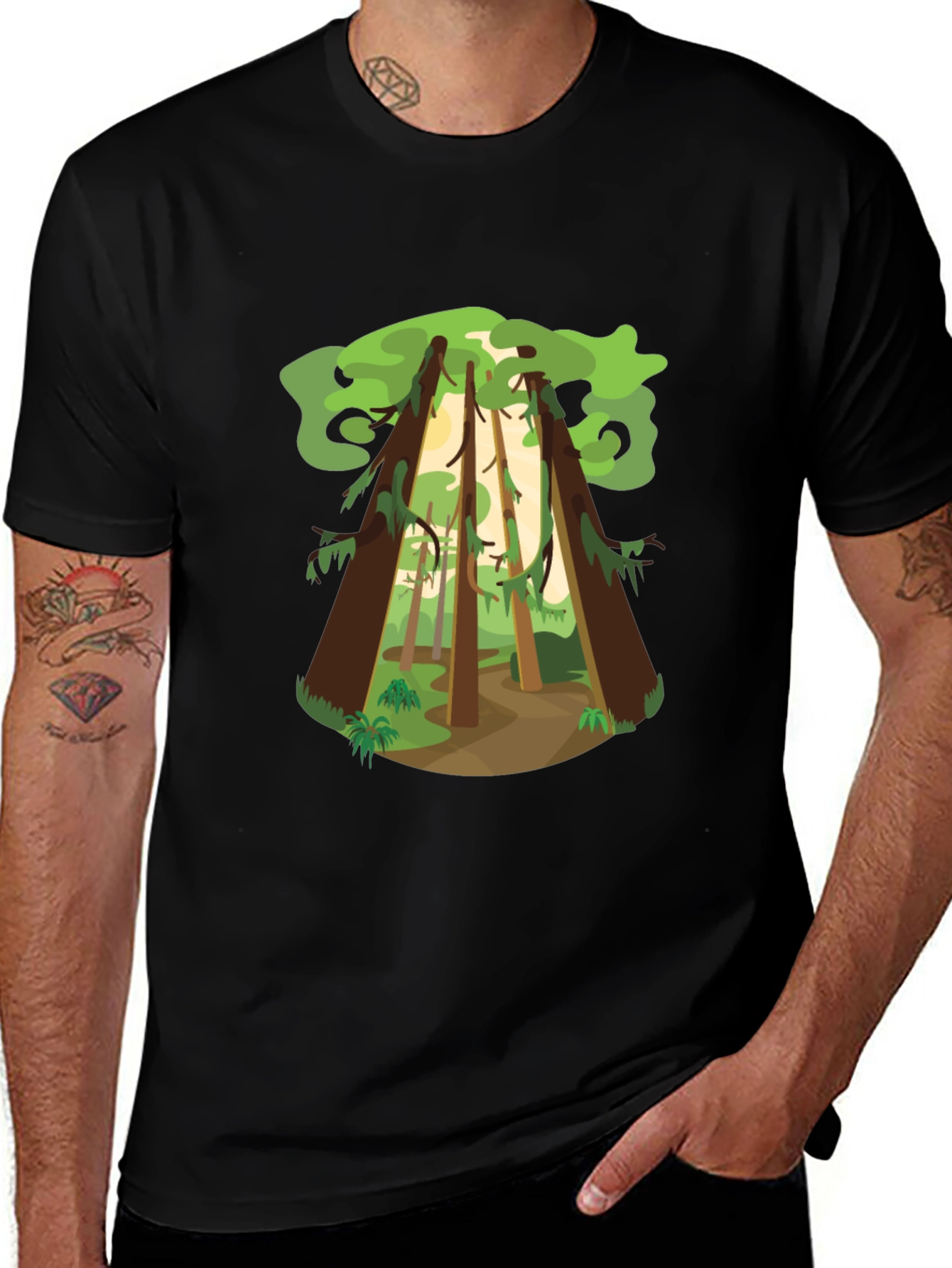 Forest Print Black T-Shirt