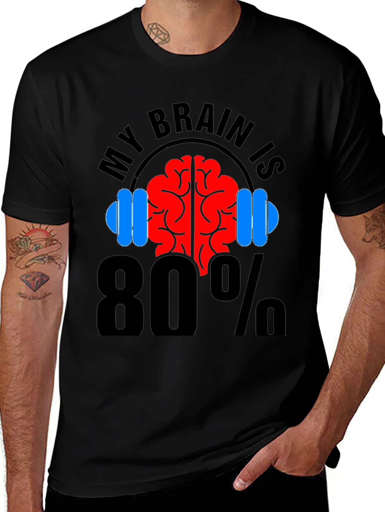My Brain is 80% Gym Black T-Shirt