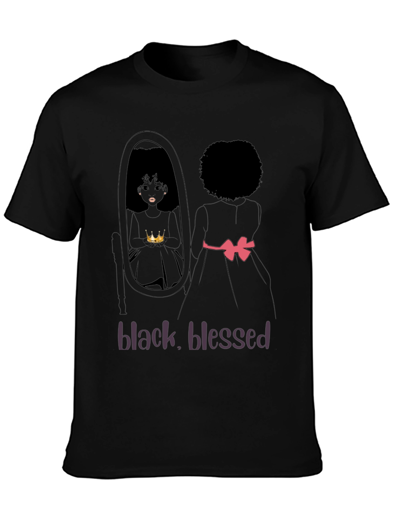Black Blessed T-Shirt - Afro Girl Mirror Design