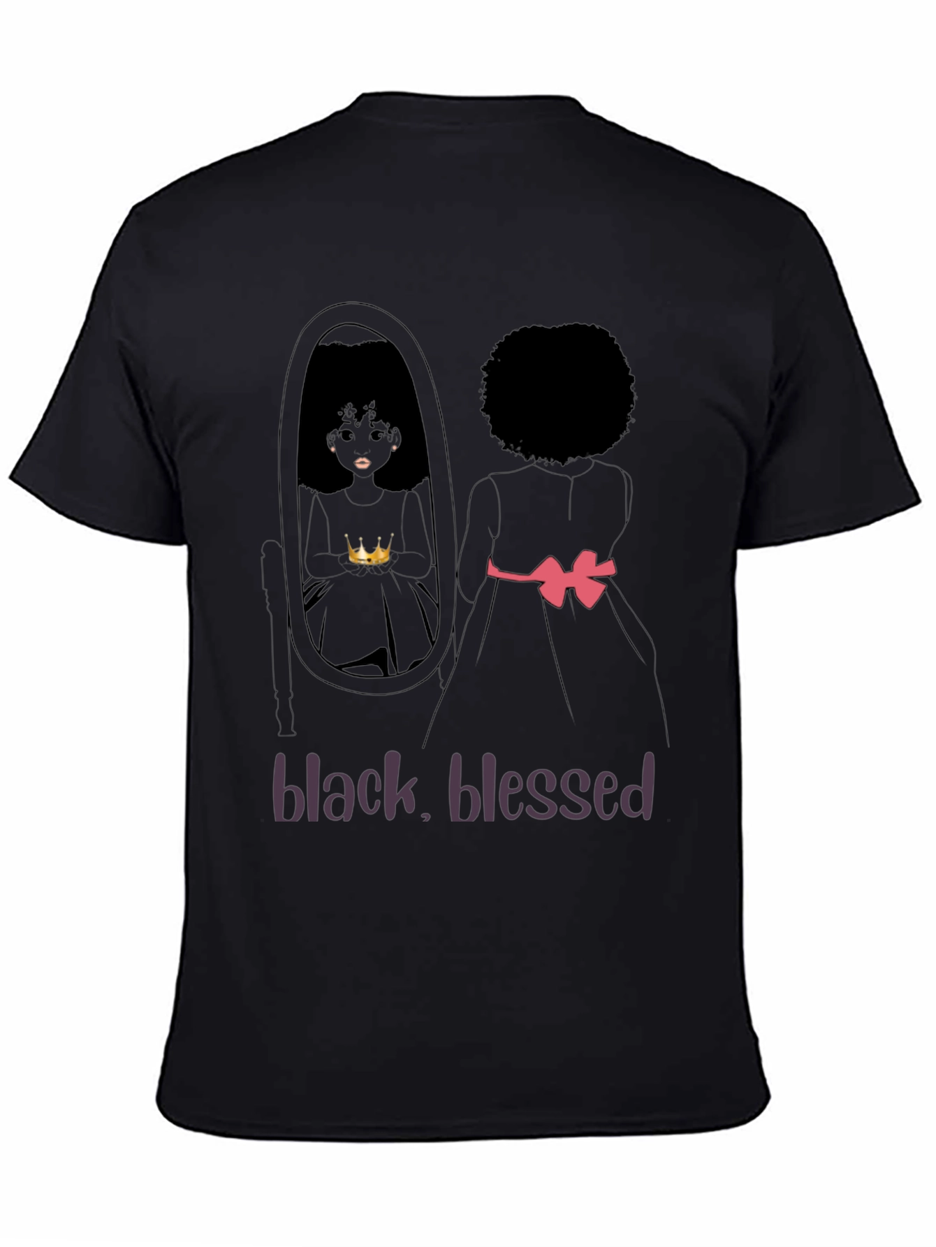 Black Blessed T-Shirt - Afro Girl Mirror Design