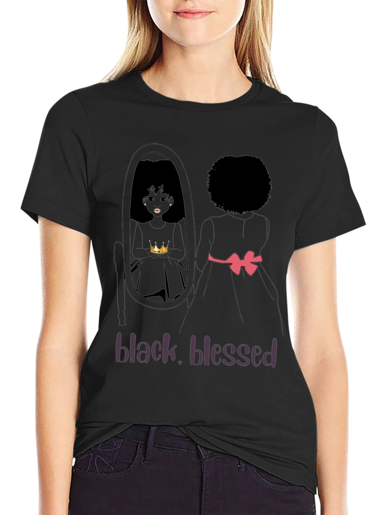 Black Blessed T-Shirt - Afro Girl Mirror Design
