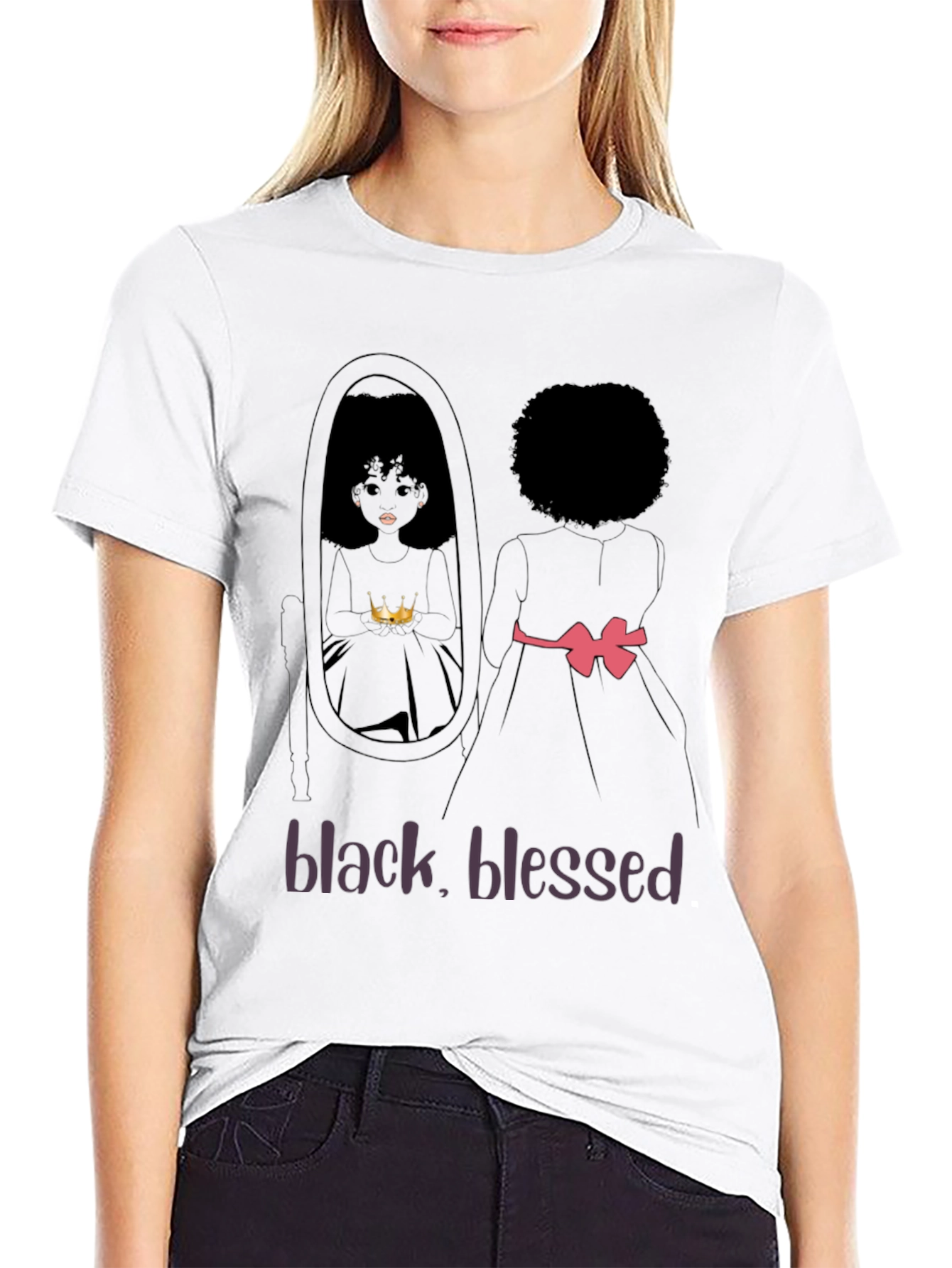 Black Blessed T-Shirt - Afro Girl Mirror Design