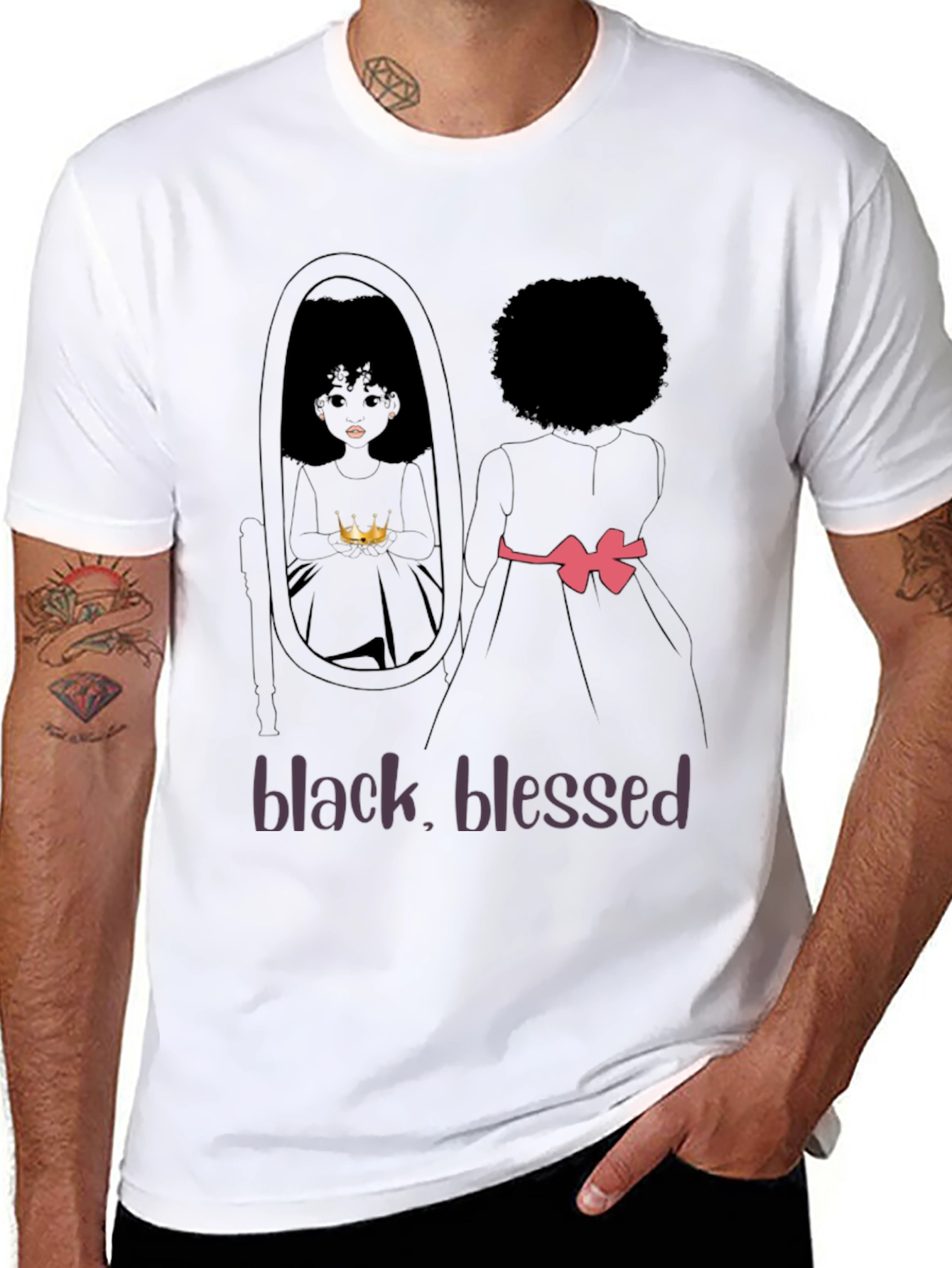 Black Blessed T-Shirt - Afro Girl Mirror Design