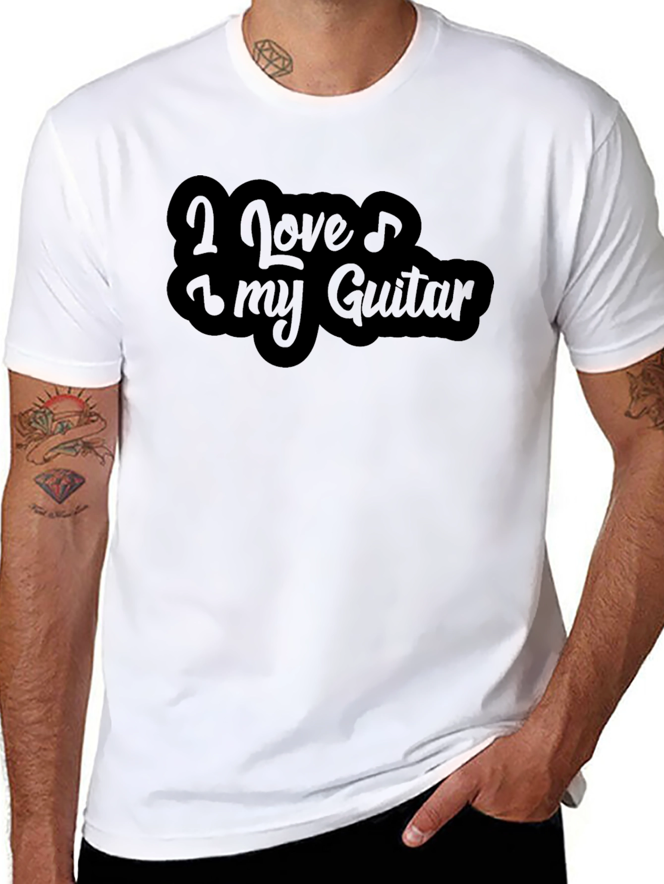 I Love My Guitar Black Graphic Tee Shirt