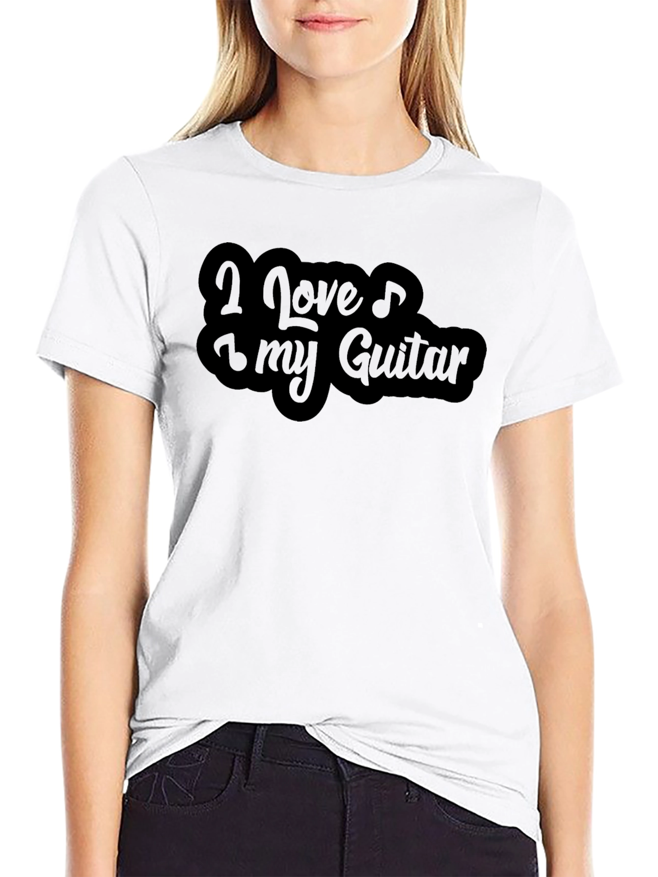 I Love My Guitar Black Graphic Tee Shirt