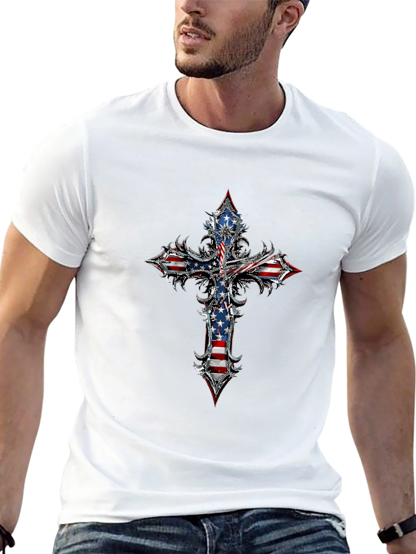 American Flag Cross Graphic T-Shirt