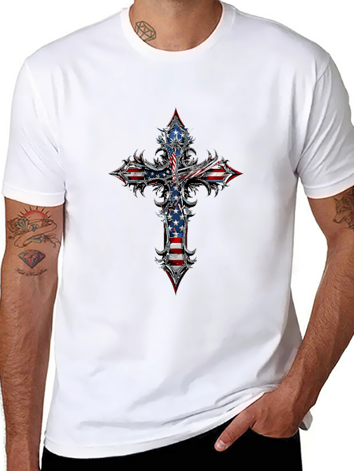 American Flag Cross Graphic T-Shirt