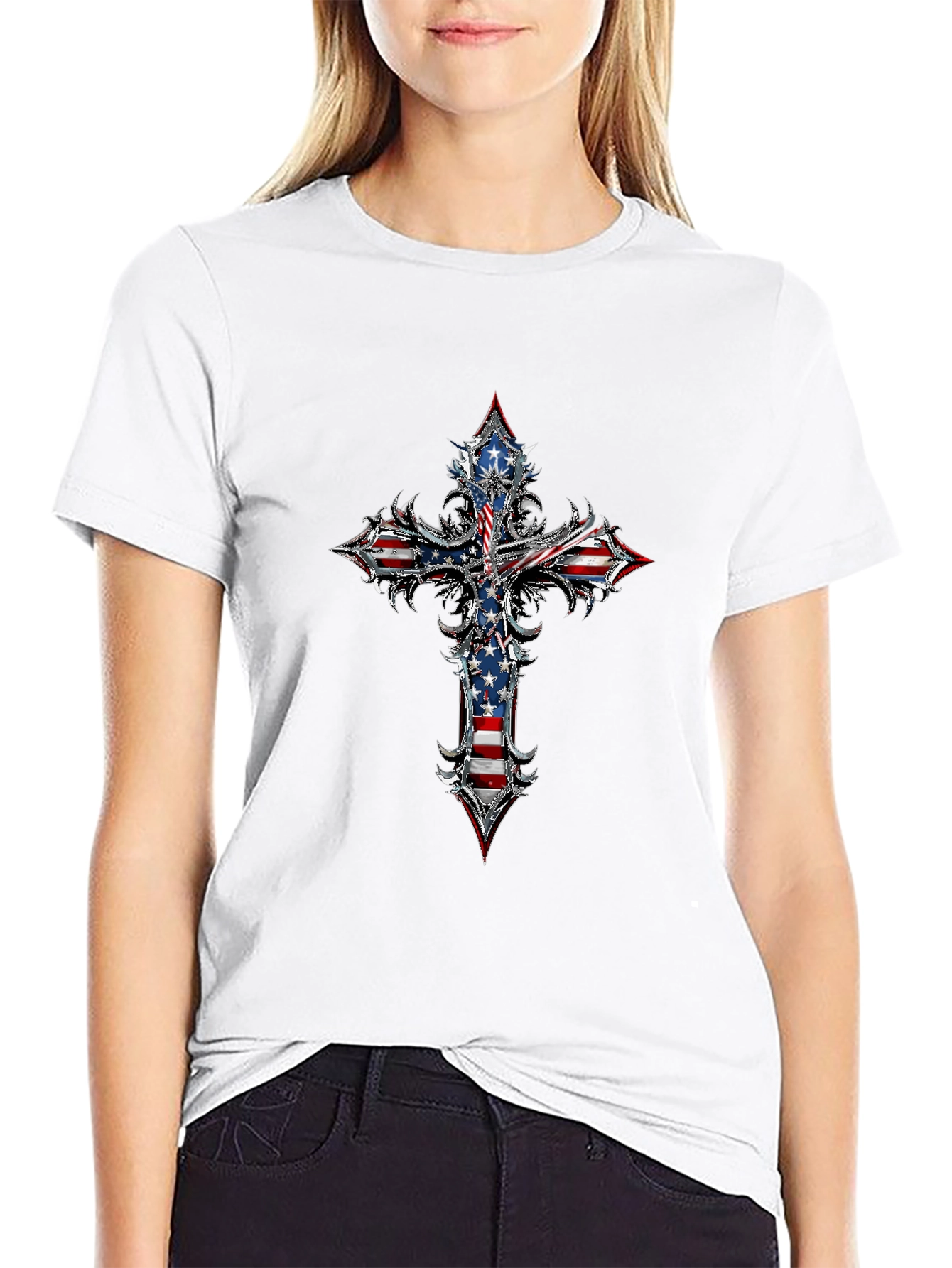 American Flag Cross Graphic T-Shirt