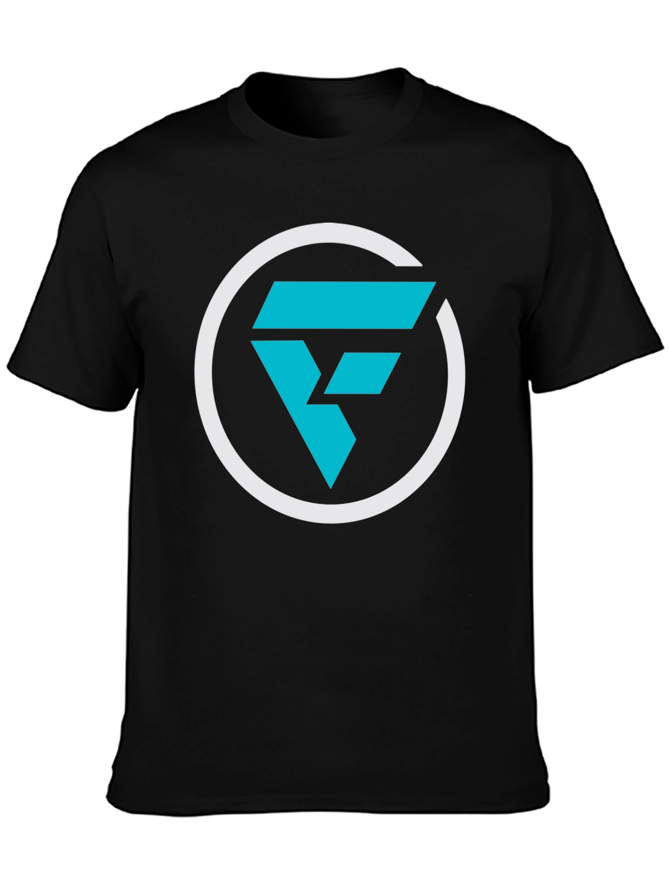Modern Graphic Tee: Cyan F Logo Black T-Shirt