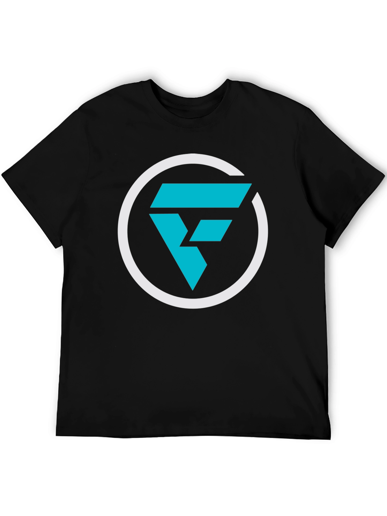 Modern Graphic Tee: Cyan F Logo Black T-Shirt
