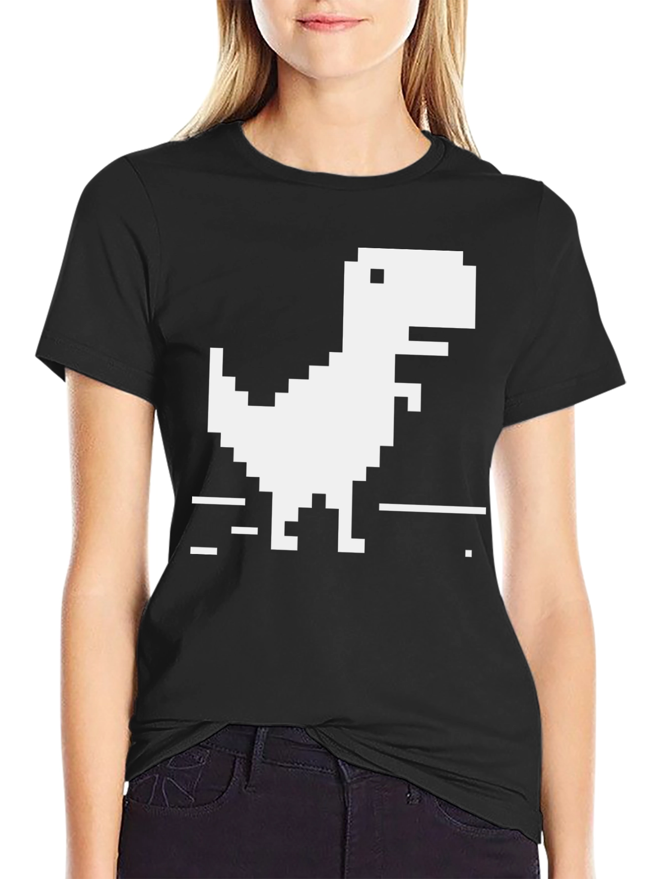 Pixel Dinosaur Black T-Shirt - Gamer Style