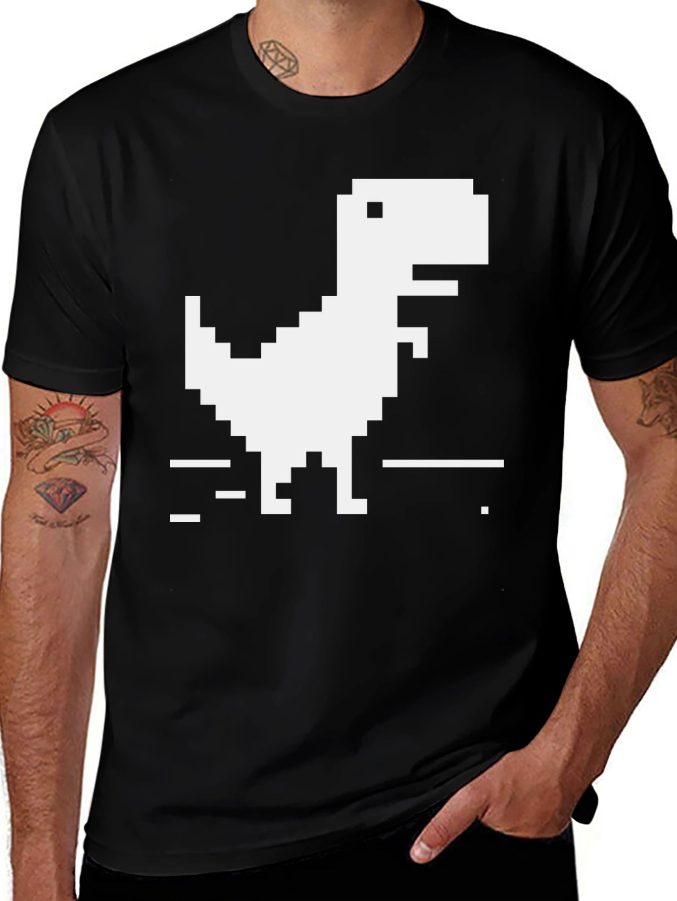Pixel Dinosaur Black T-Shirt - Gamer Style