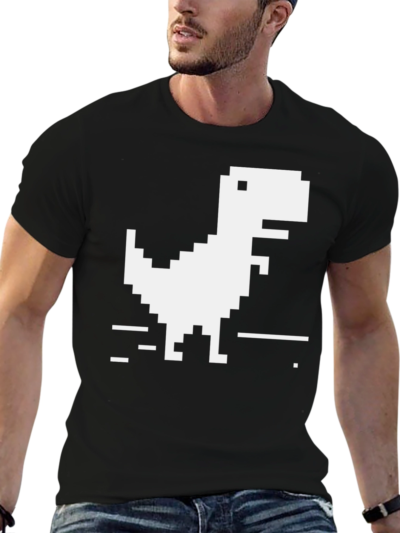 Pixel Dinosaur Black T-Shirt - Gamer Style