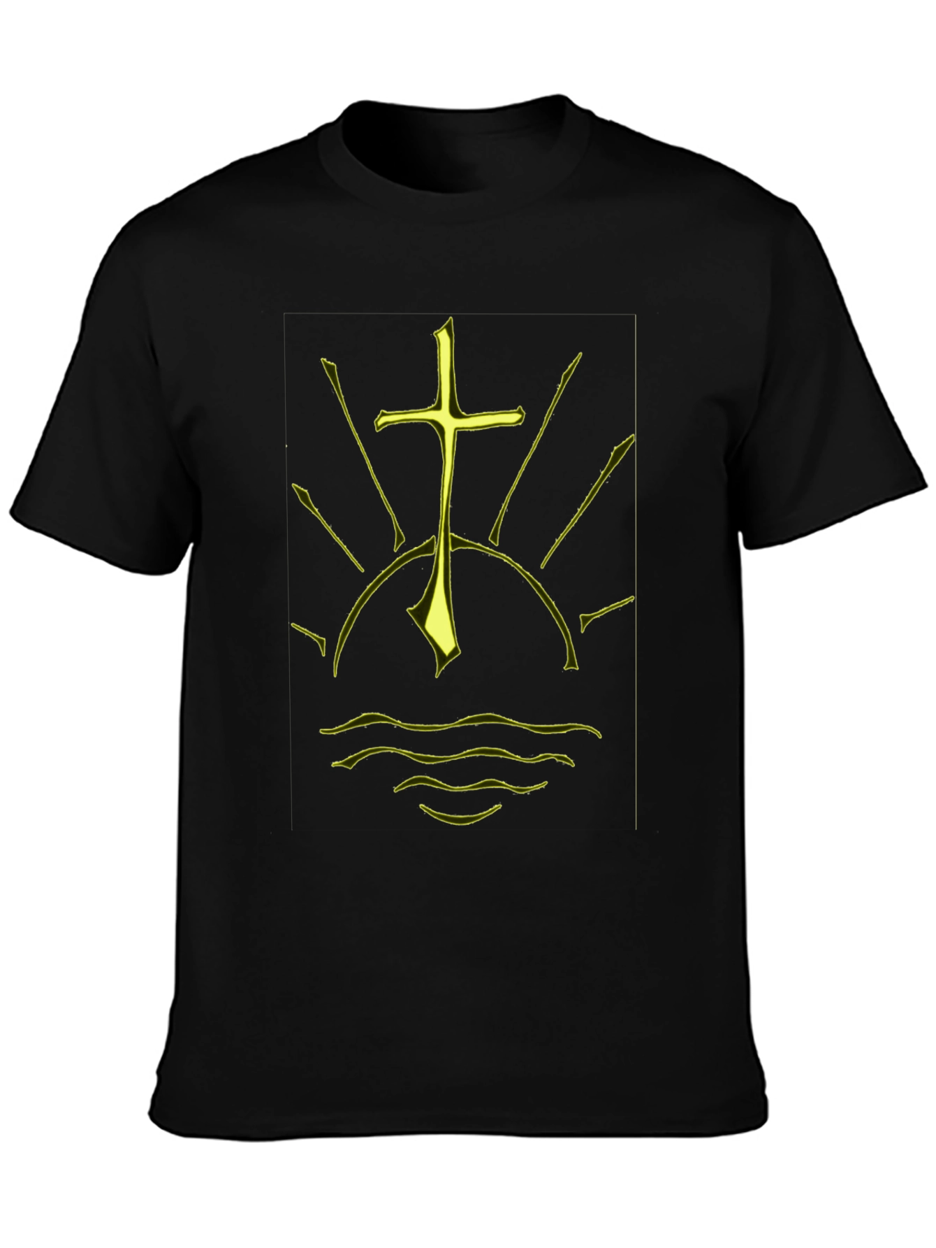 Black Graphic Tee - Sunrise Cross Design