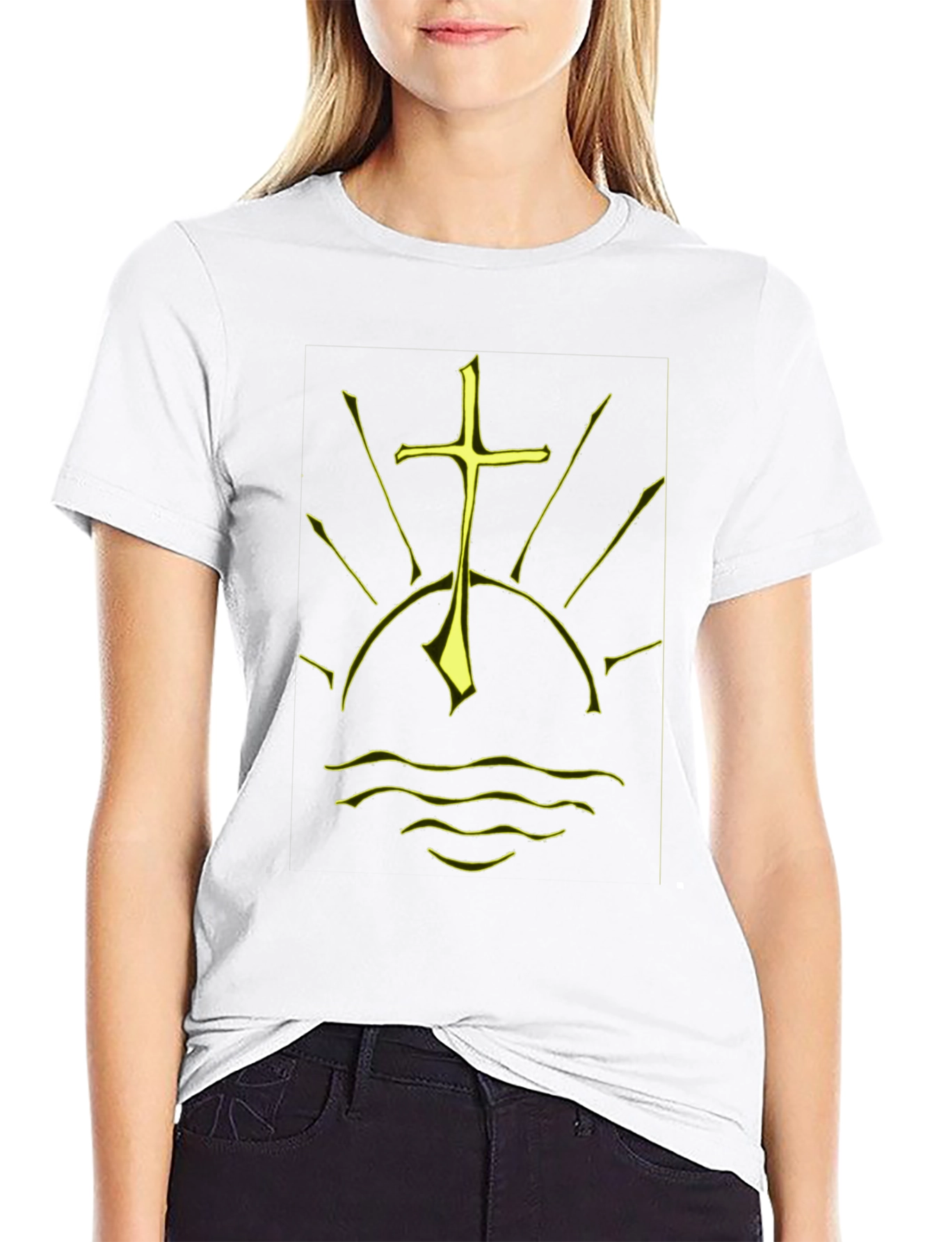 Black Graphic Tee - Sunrise Cross Design