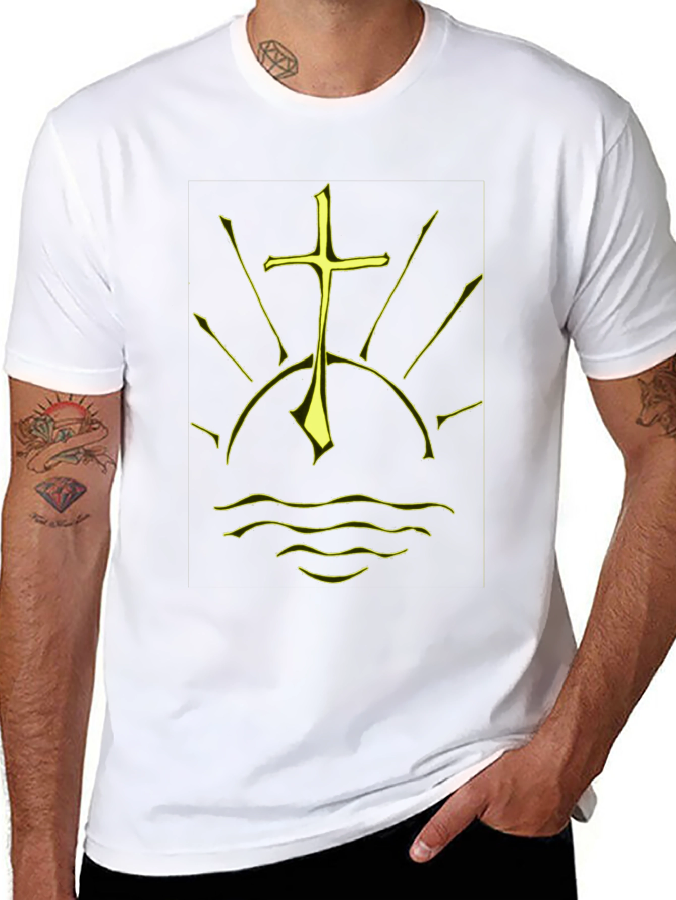 Black Graphic Tee - Sunrise Cross Design