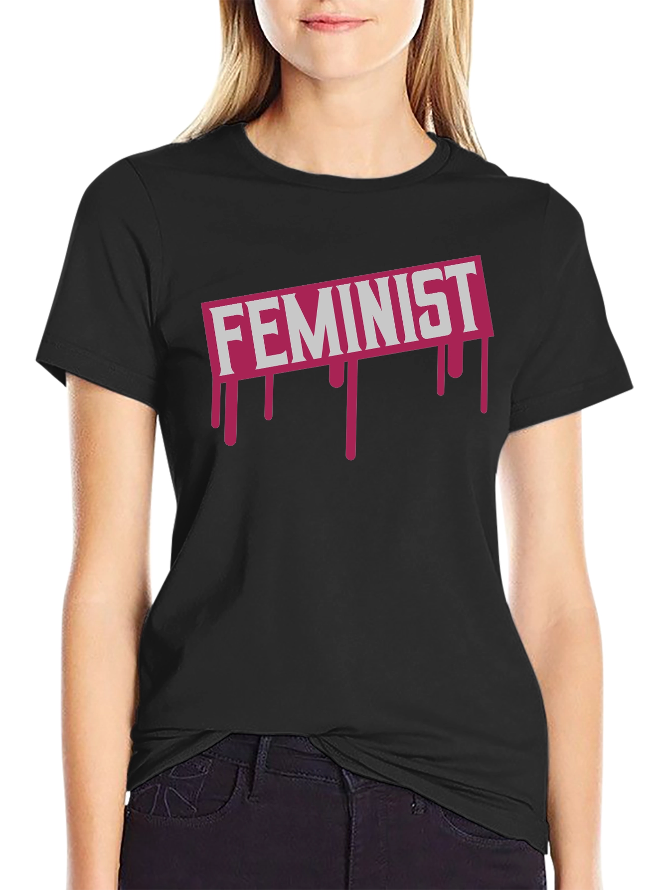 Feminist Drip Graphic Tee - Black Cotton T-Shirt