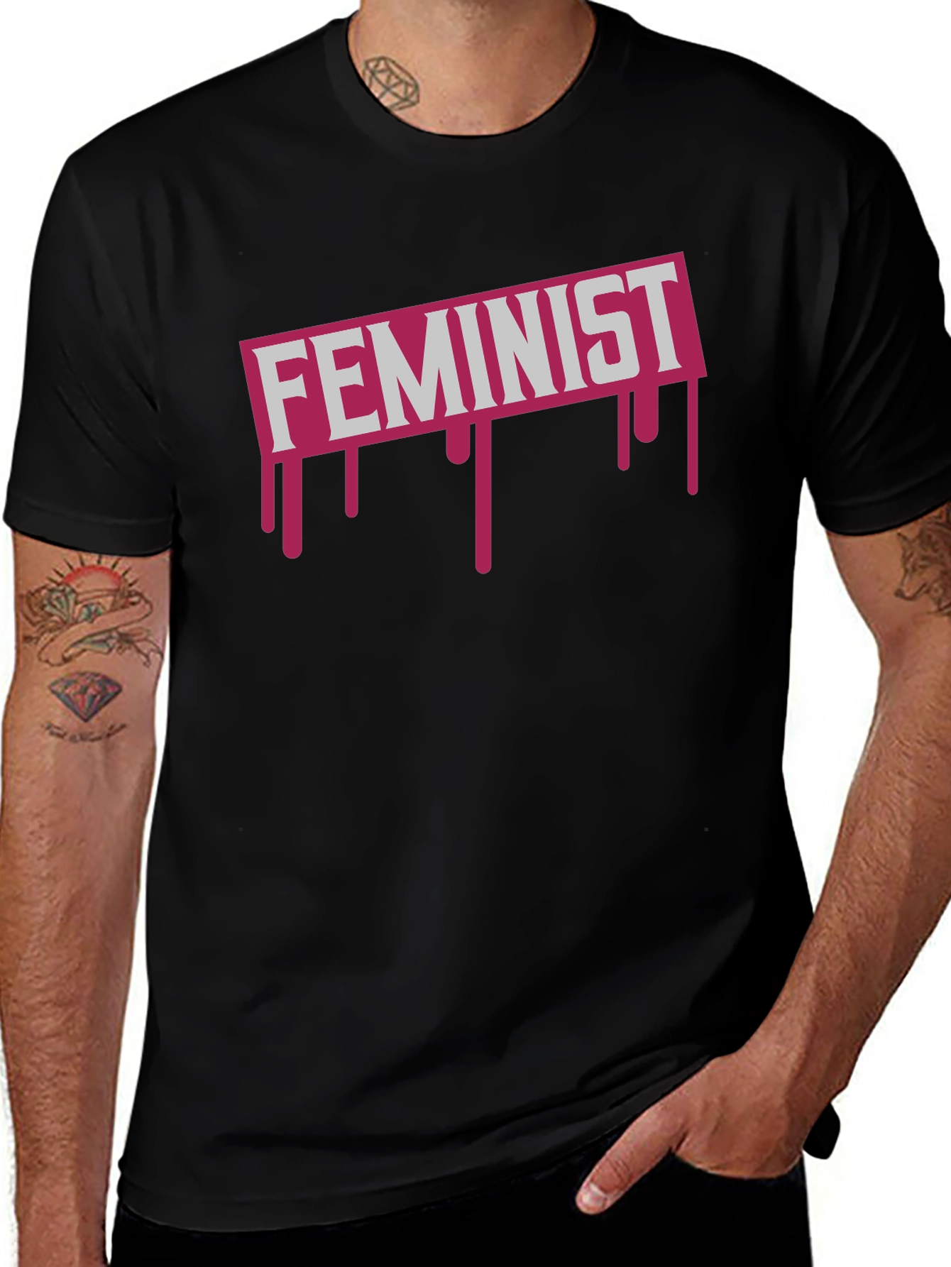 Feminist Drip Graphic Tee - Black Cotton T-Shirt