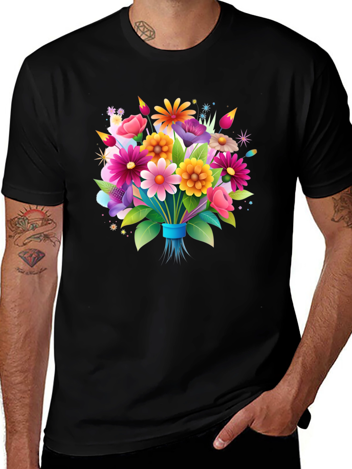 Floral Bouquet Graphic Tee - Black