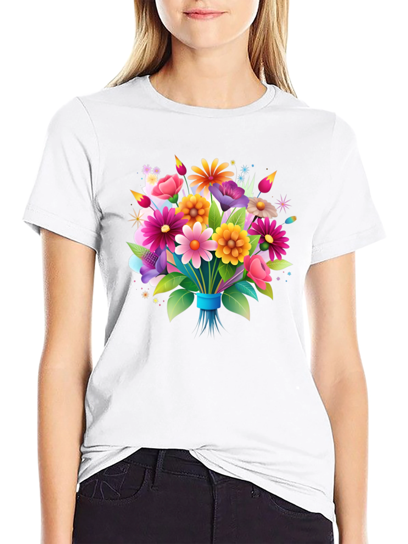 Floral Bouquet Graphic Tee - Black