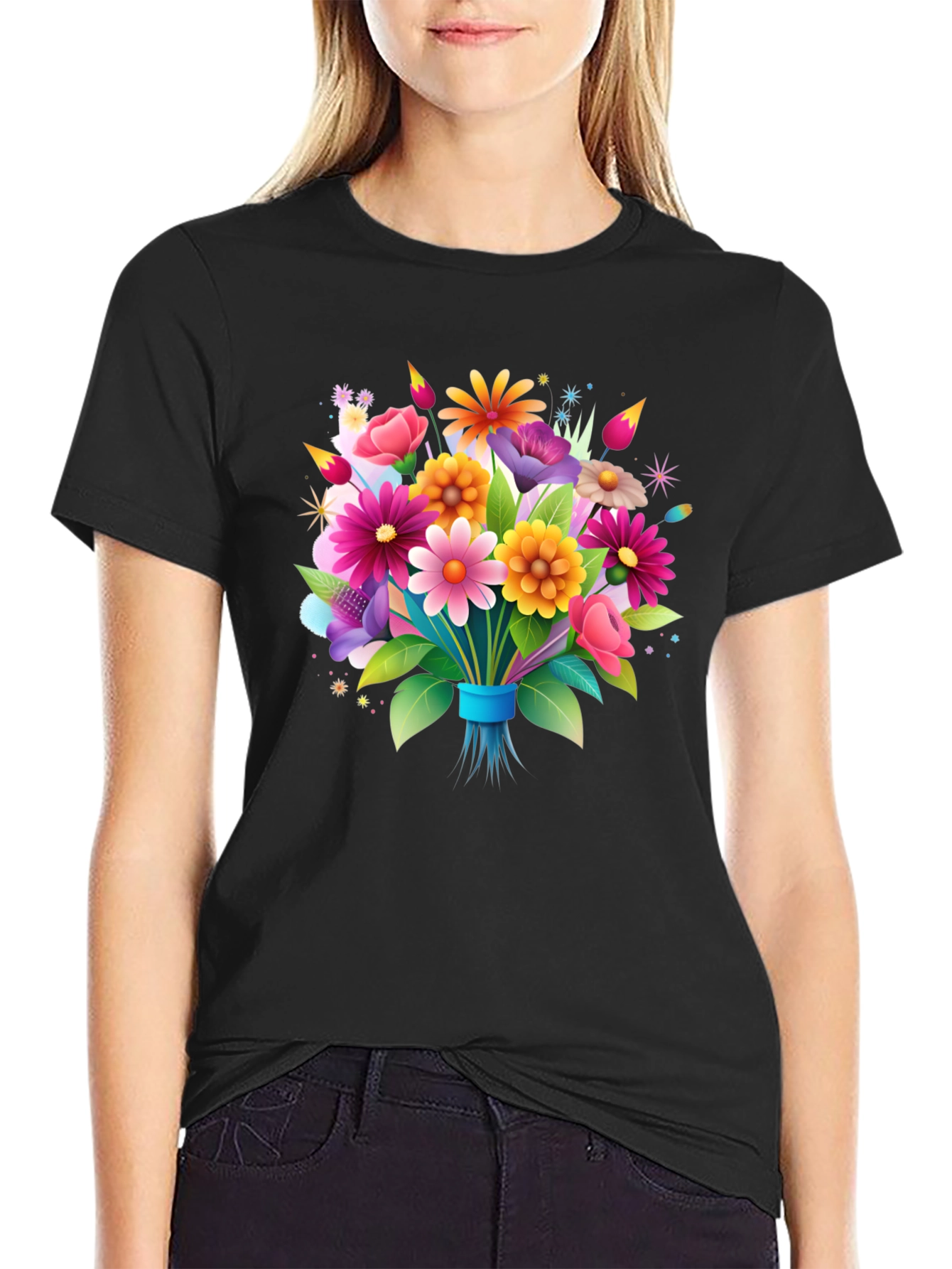 Floral Bouquet Graphic Tee - Black