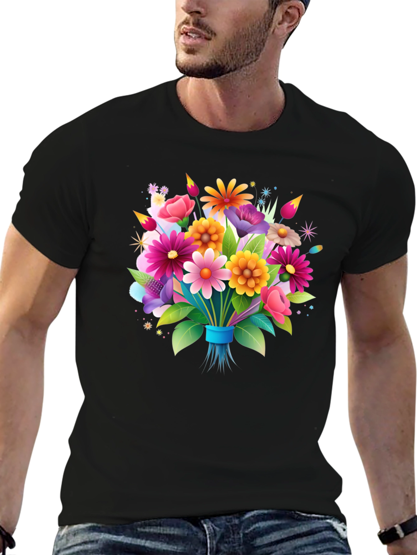 Floral Bouquet Graphic Tee - Black