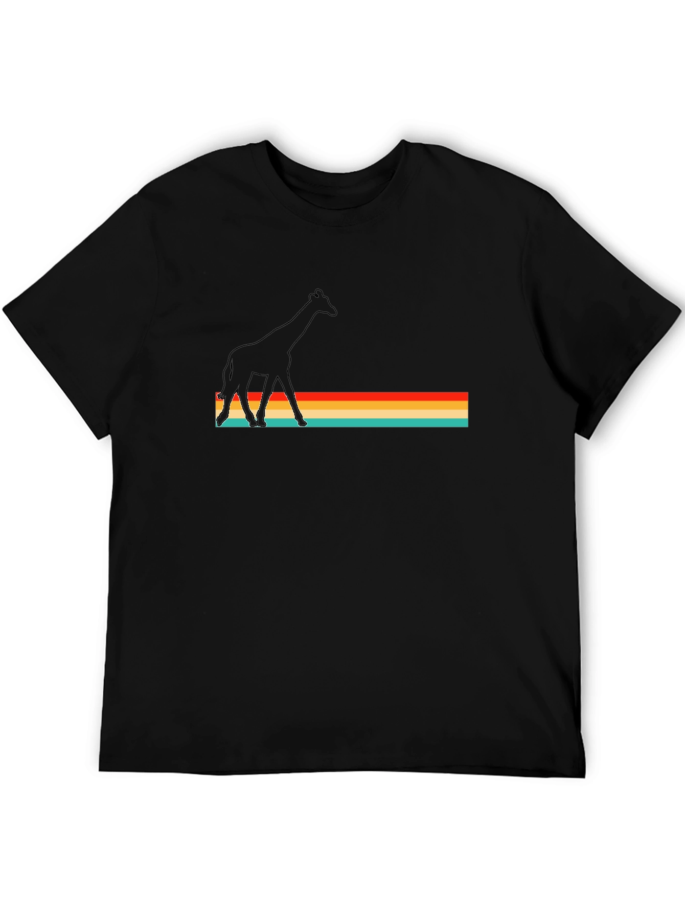 Retro Giraffe Graphic Black Tee Shirt