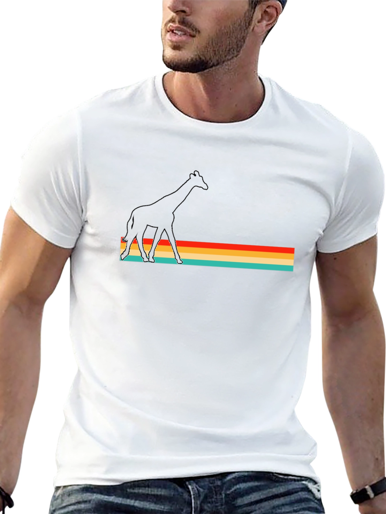 Retro Giraffe Graphic Black Tee Shirt