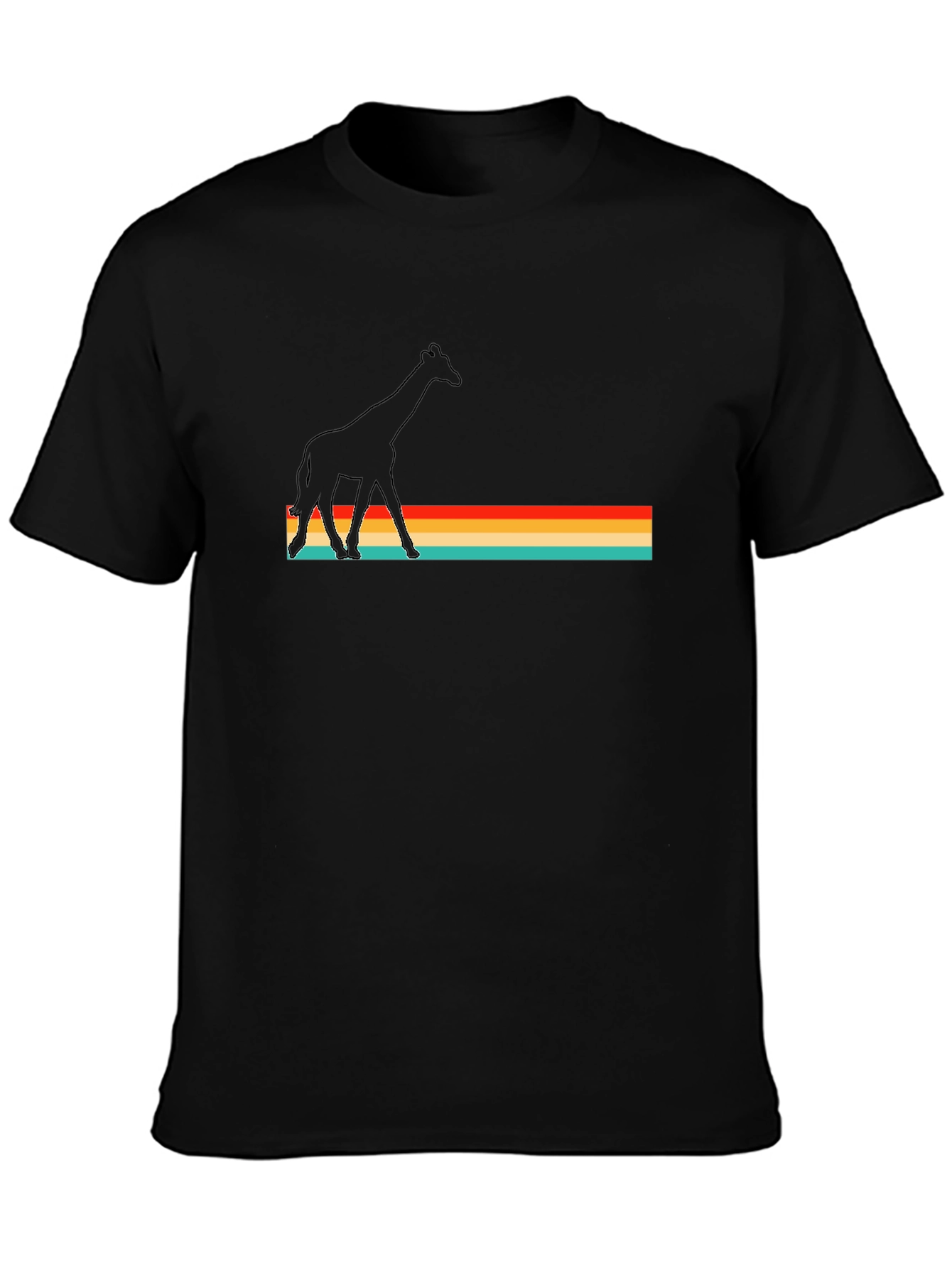 Retro Giraffe Graphic Black Tee Shirt